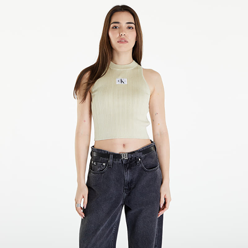 Top Calvin Klein Jeans Woven Label SweaterTank Top Green Haze