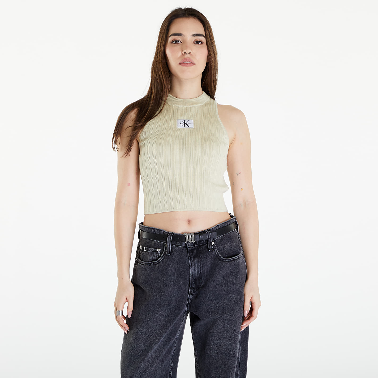 Tops Calvin Klein Jeans Woven Label SweaterTank Top Green Haze