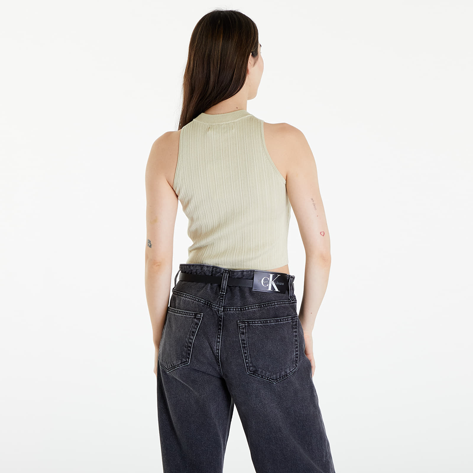 Tops Calvin Klein Jeans Woven Label SweaterTank Top Green Haze