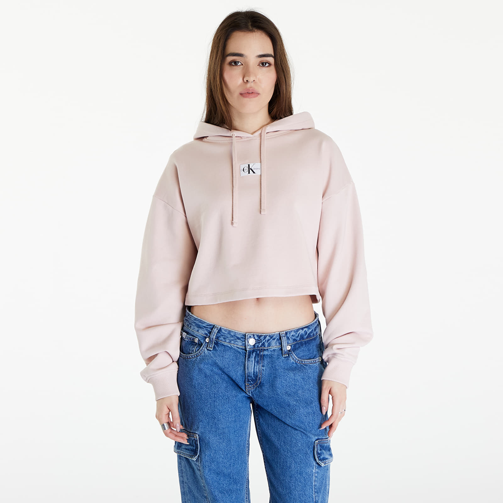 Levně Calvin Klein Jeans Woven Label Hoodie Sepia Rose