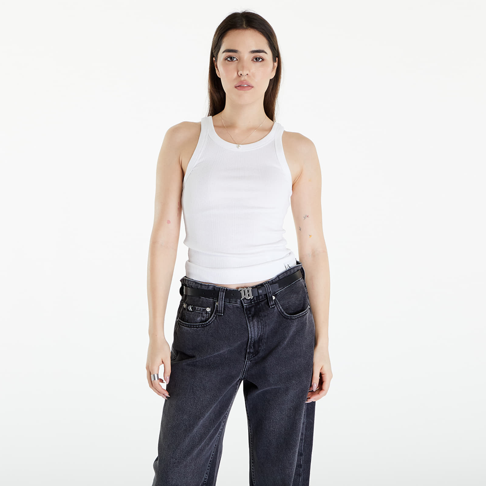 Calvin Klein - jeans variegated rib woven top bright white