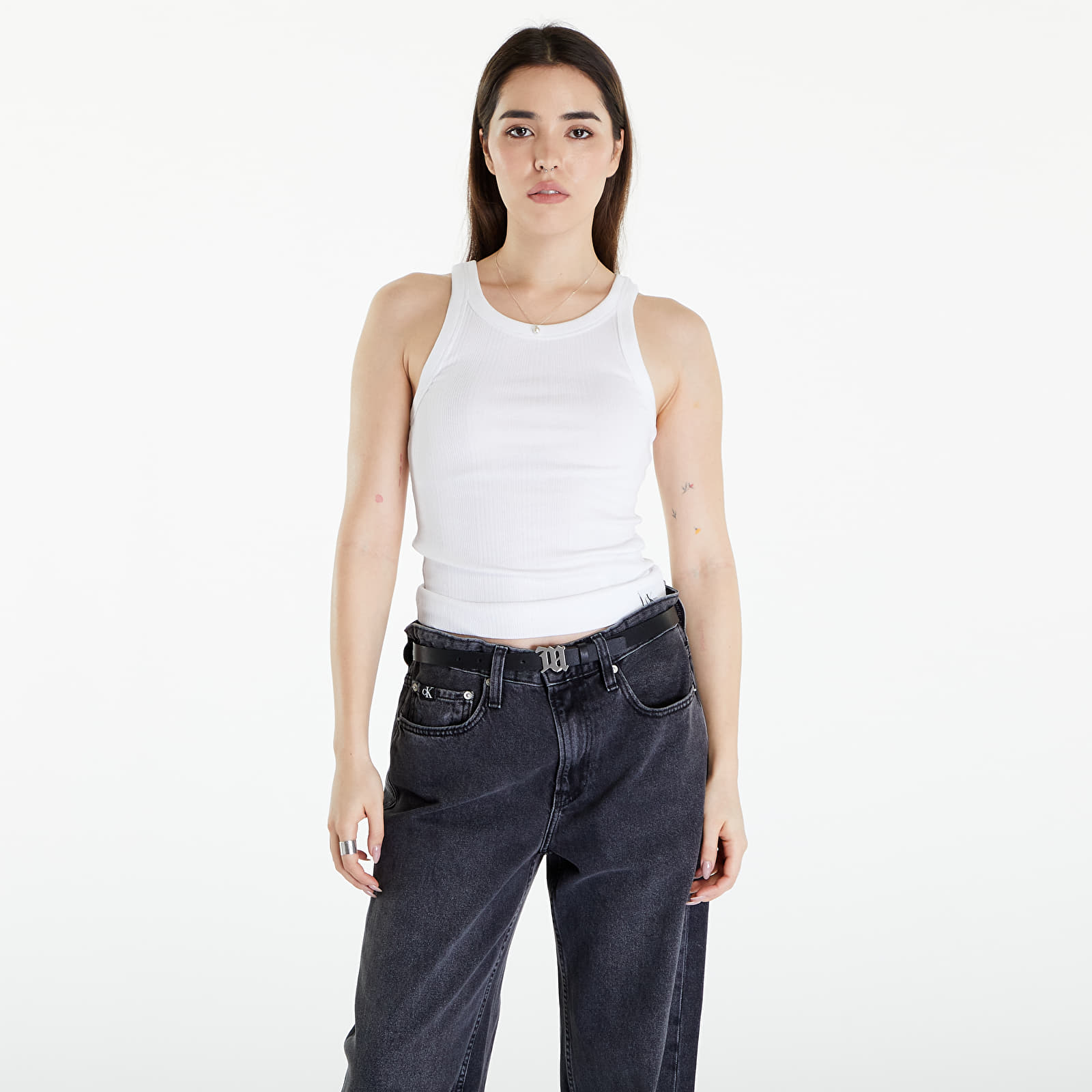 Koszulki na ramiączkach Calvin Klein Jeans Variegated Rib Woven Top Bright White