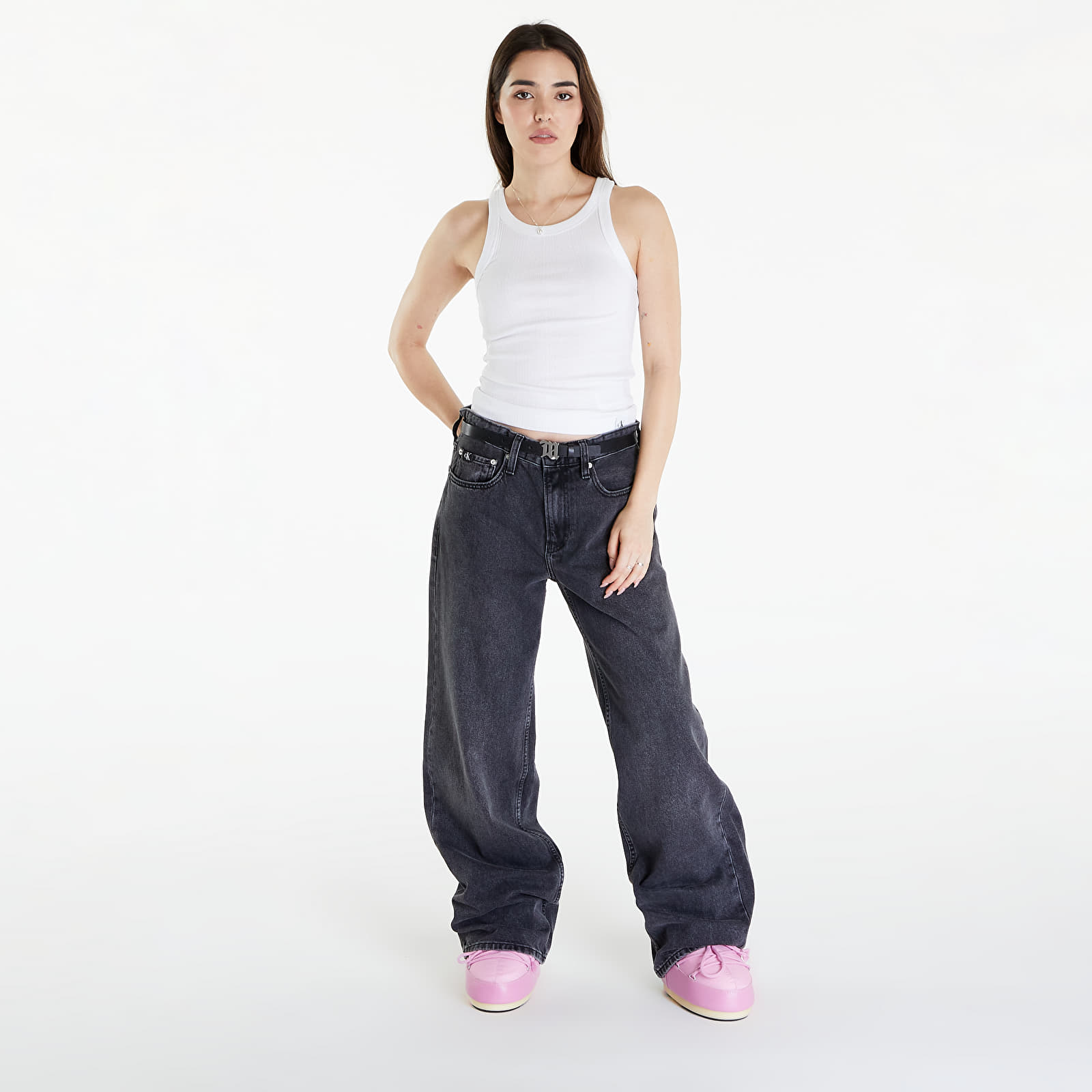 Koszulki na ramiączkach Calvin Klein Jeans Variegated Rib Woven Top Bright White
