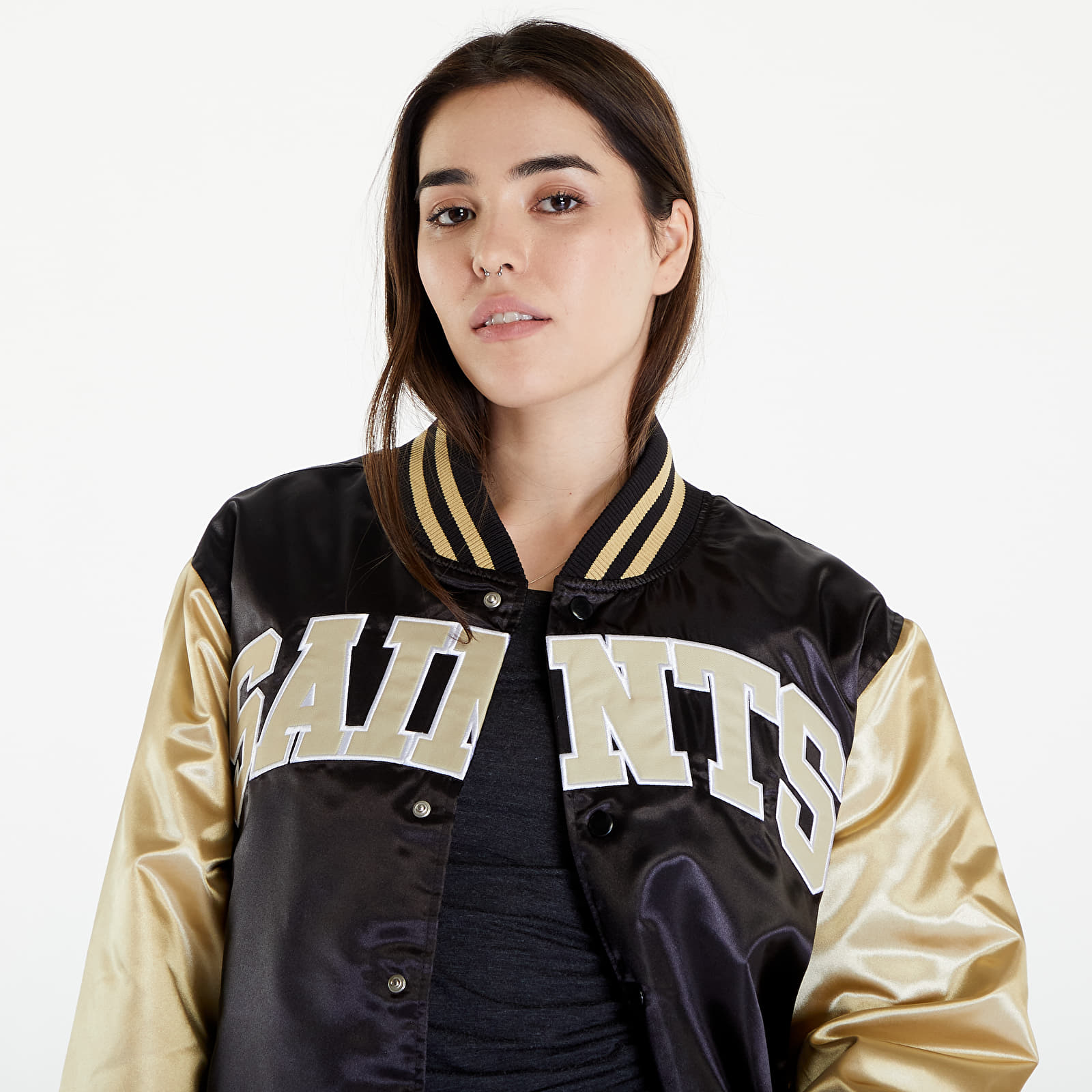 Bombers New Era New Orleans Saints NFL Satin Bomber Jacket UNISEX Black/ Vegas Gold