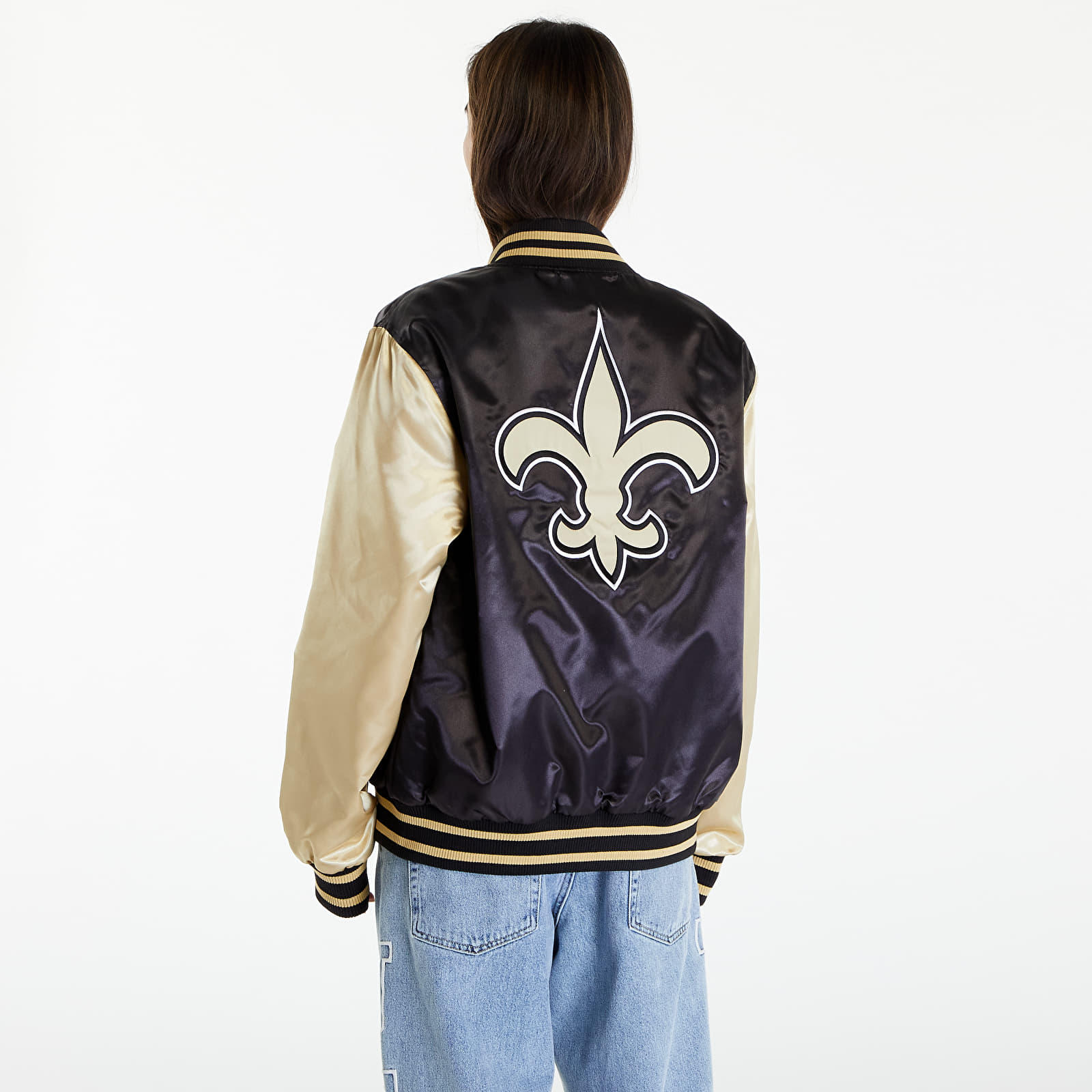 Bombers New Era New Orleans Saints NFL Satin Bomber Jacket UNISEX Black/ Vegas Gold