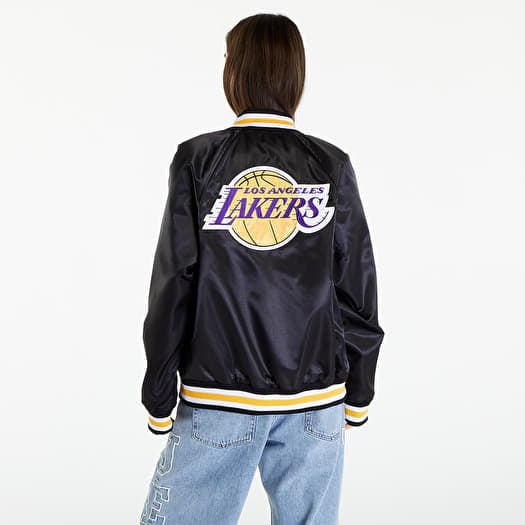 Bomber Jackets New Era LA Lakers NBA Applique Satin Bomber Jacket UNISEX Black True Purple Footshop