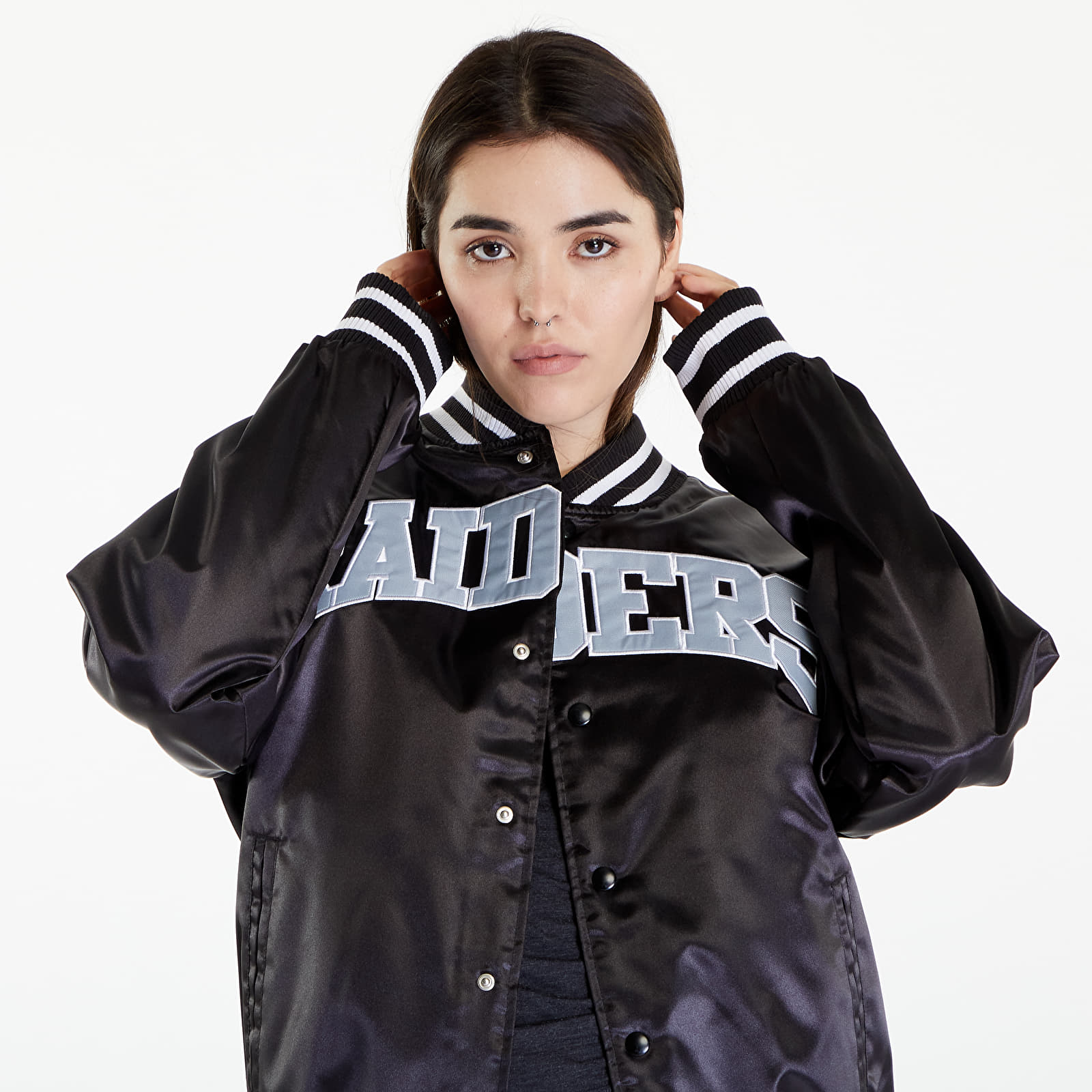Bombery New Era Las Vegas Raiders NFL Satin Black Bomber Jacket UNISEX Black/ White