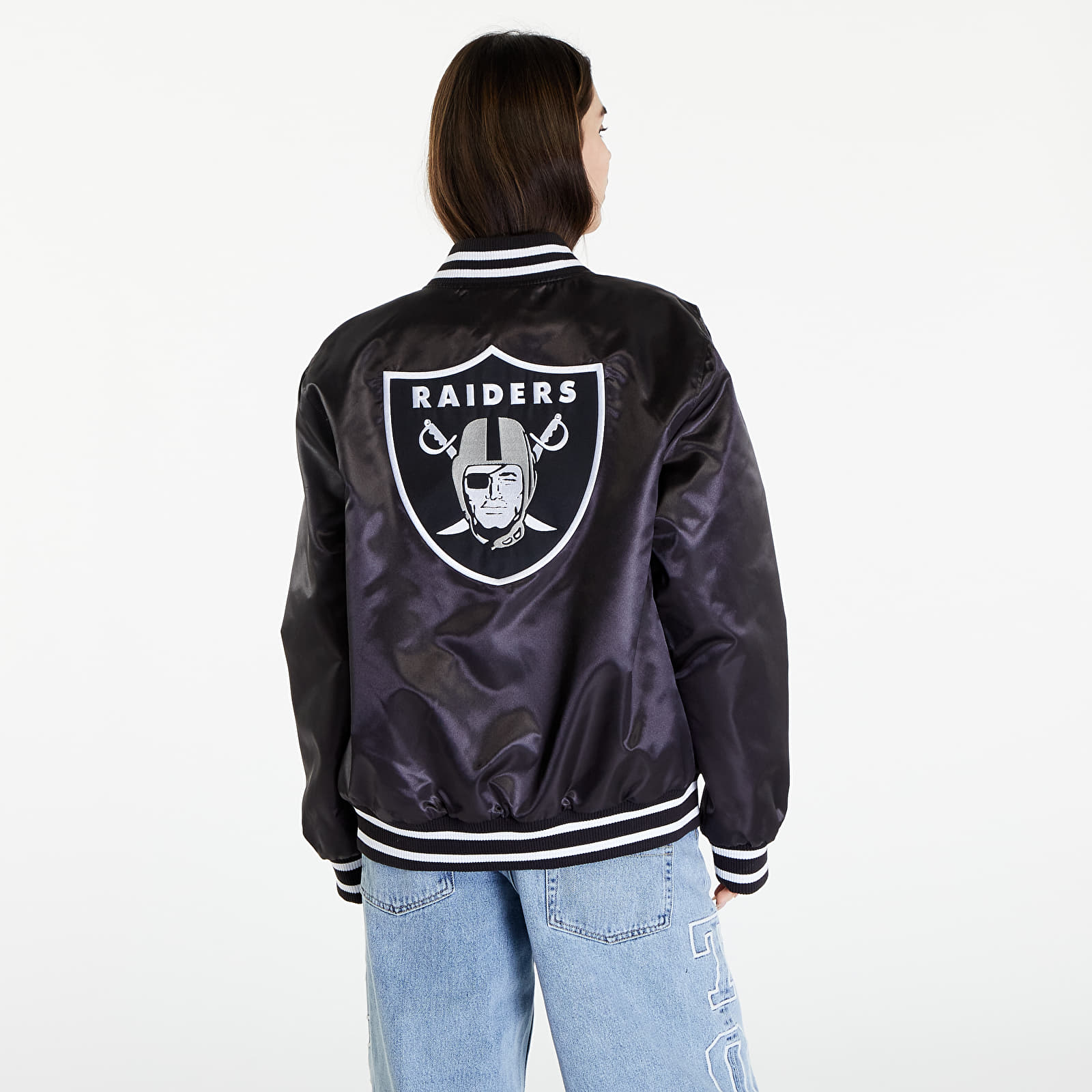 Bombery New Era Las Vegas Raiders NFL Satin Black Bomber Jacket UNISEX Black/ White