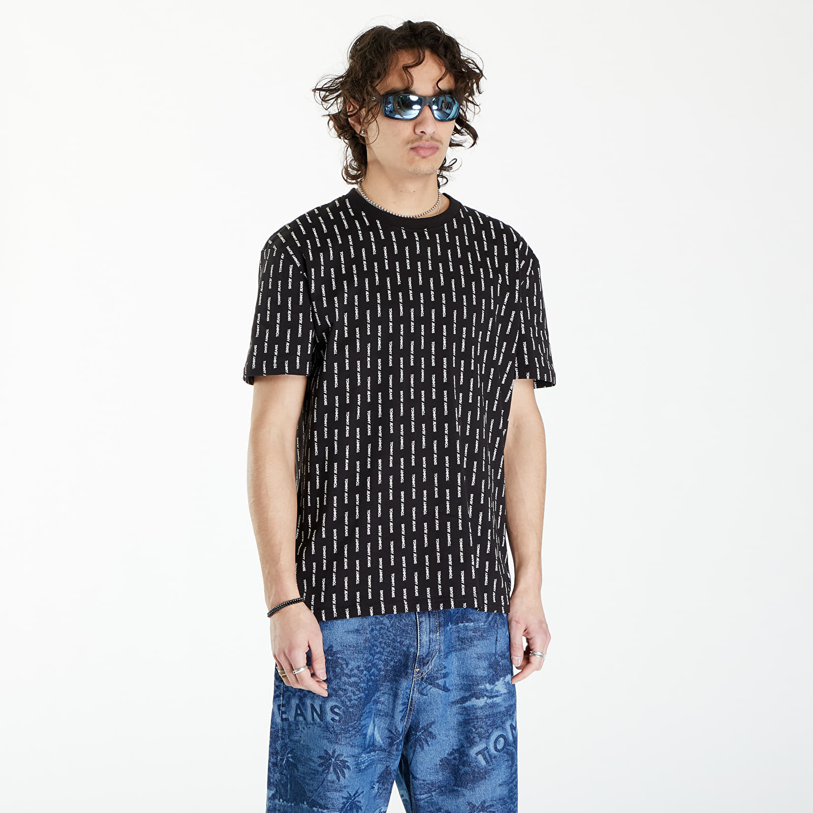 Pólók Tommy Jeans All Over Print Tape Tee Black