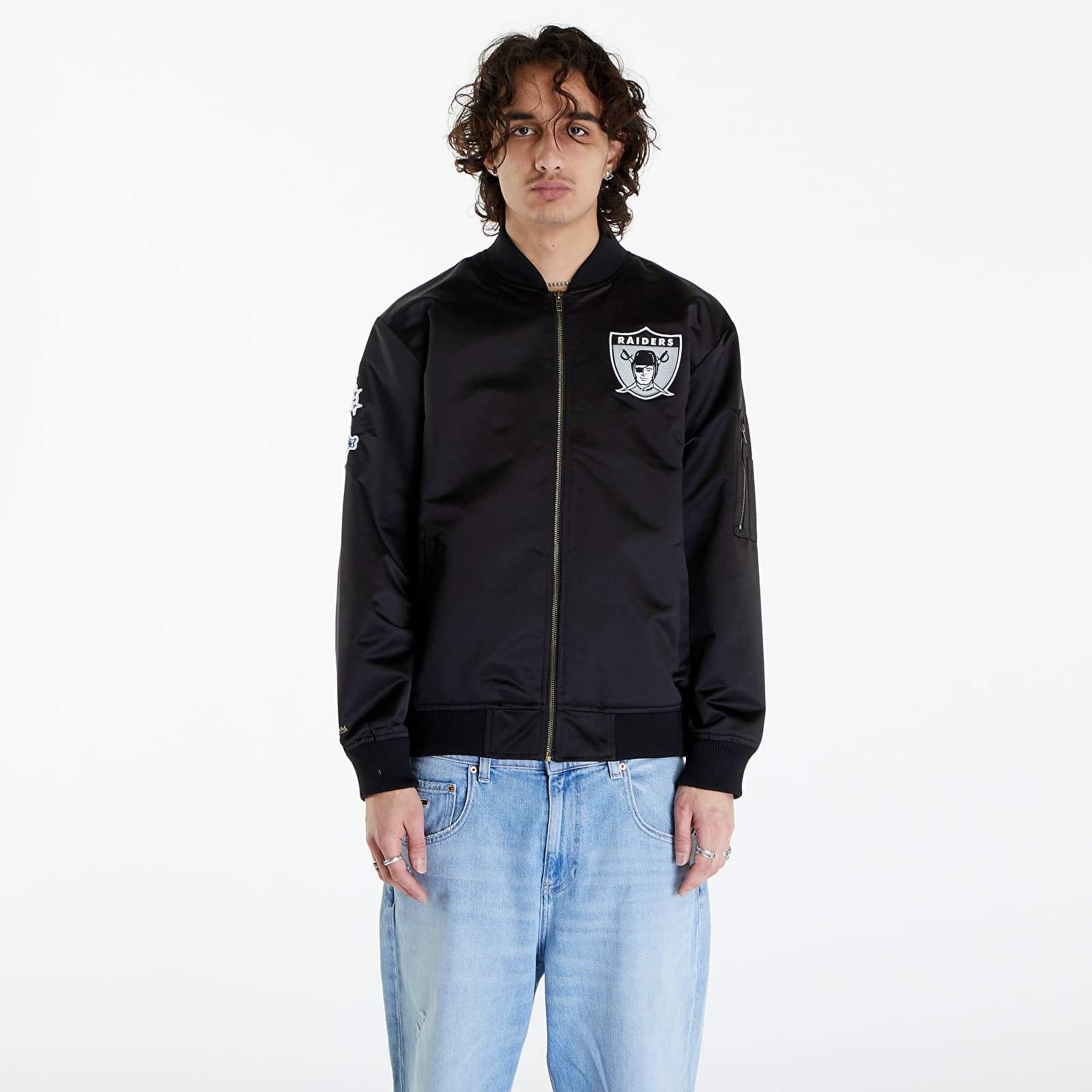 Takit Mitchell & Ness Nfl Lightweight Satin Bomber Vintage Logo Raiders Black