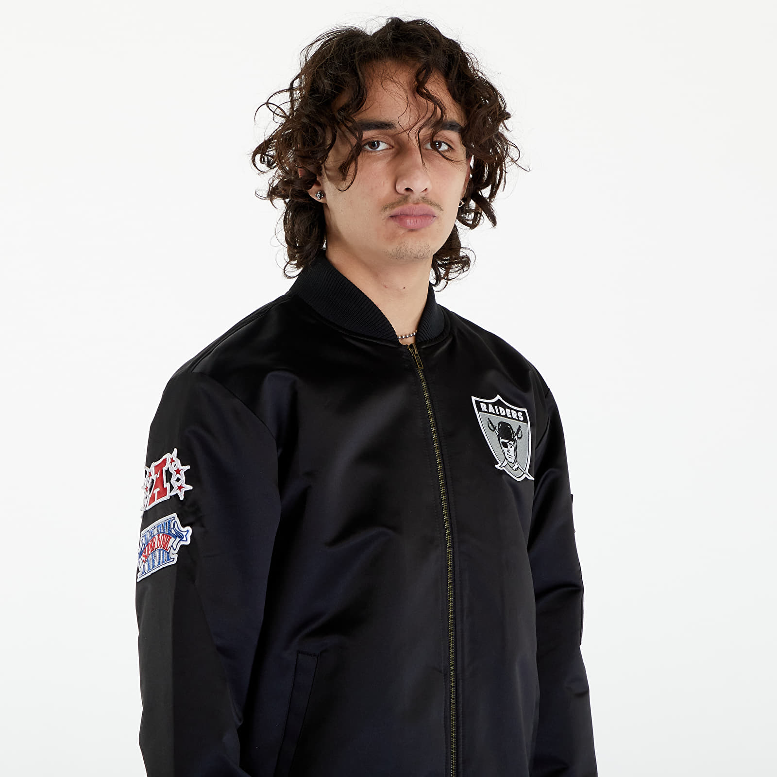 Takit Mitchell & Ness Nfl Lightweight Satin Bomber Vintage Logo Raiders Black