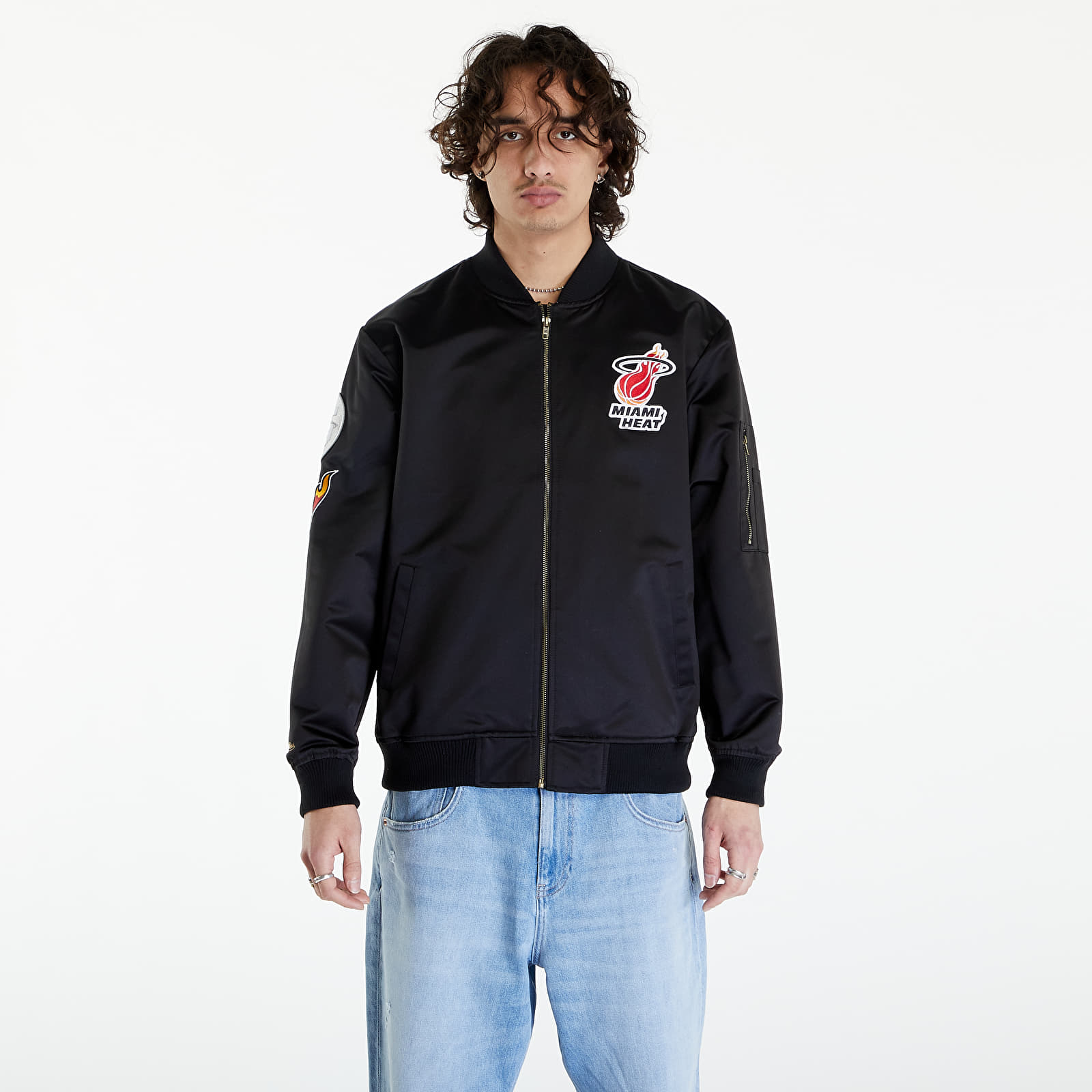 Bundy Mitchell & Ness NBA Lightweight Satin Bomber Vintage Logo Heat Black