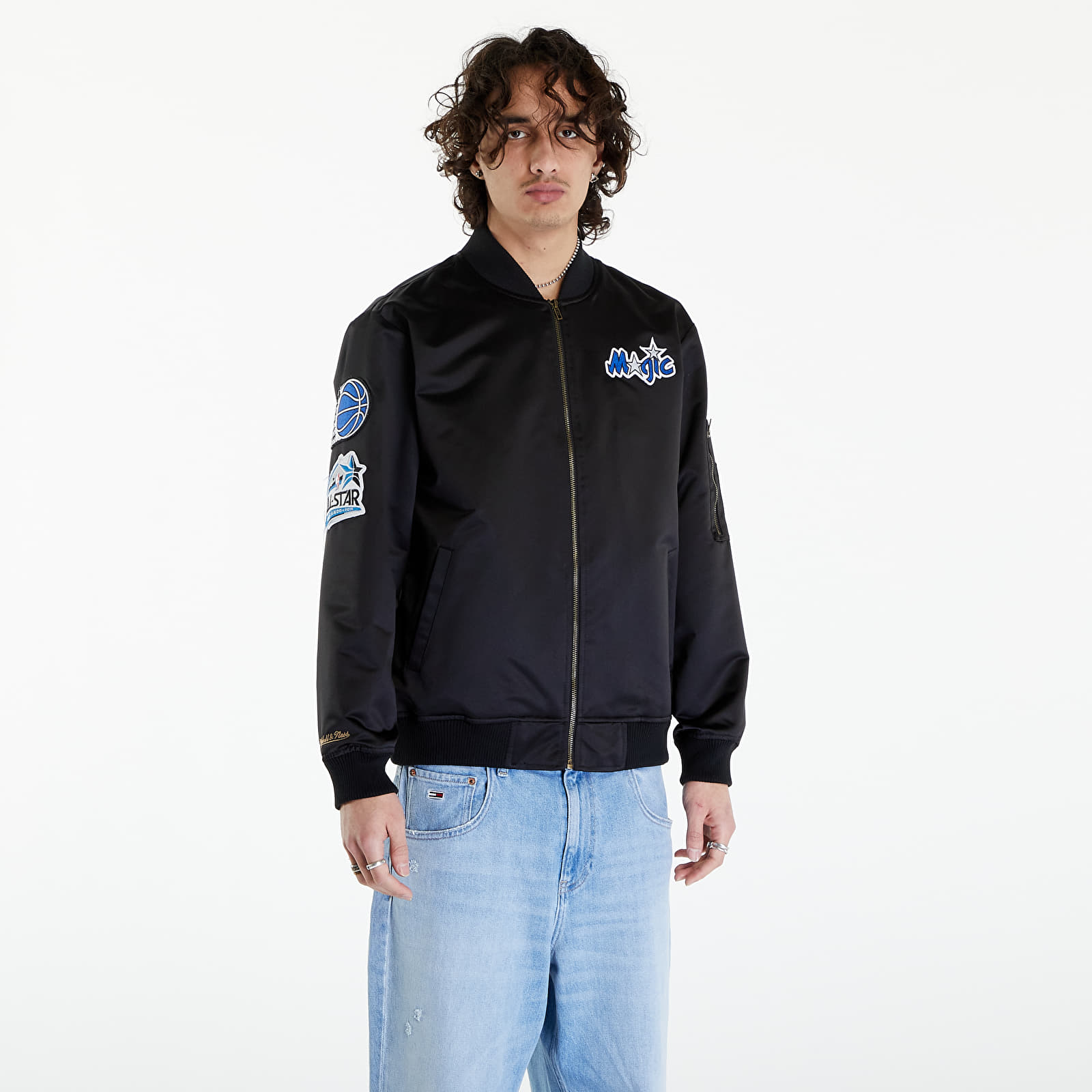 Takit Mitchell & Ness NBA Lightweight Satin Bomber Vintage Logo Magic Black