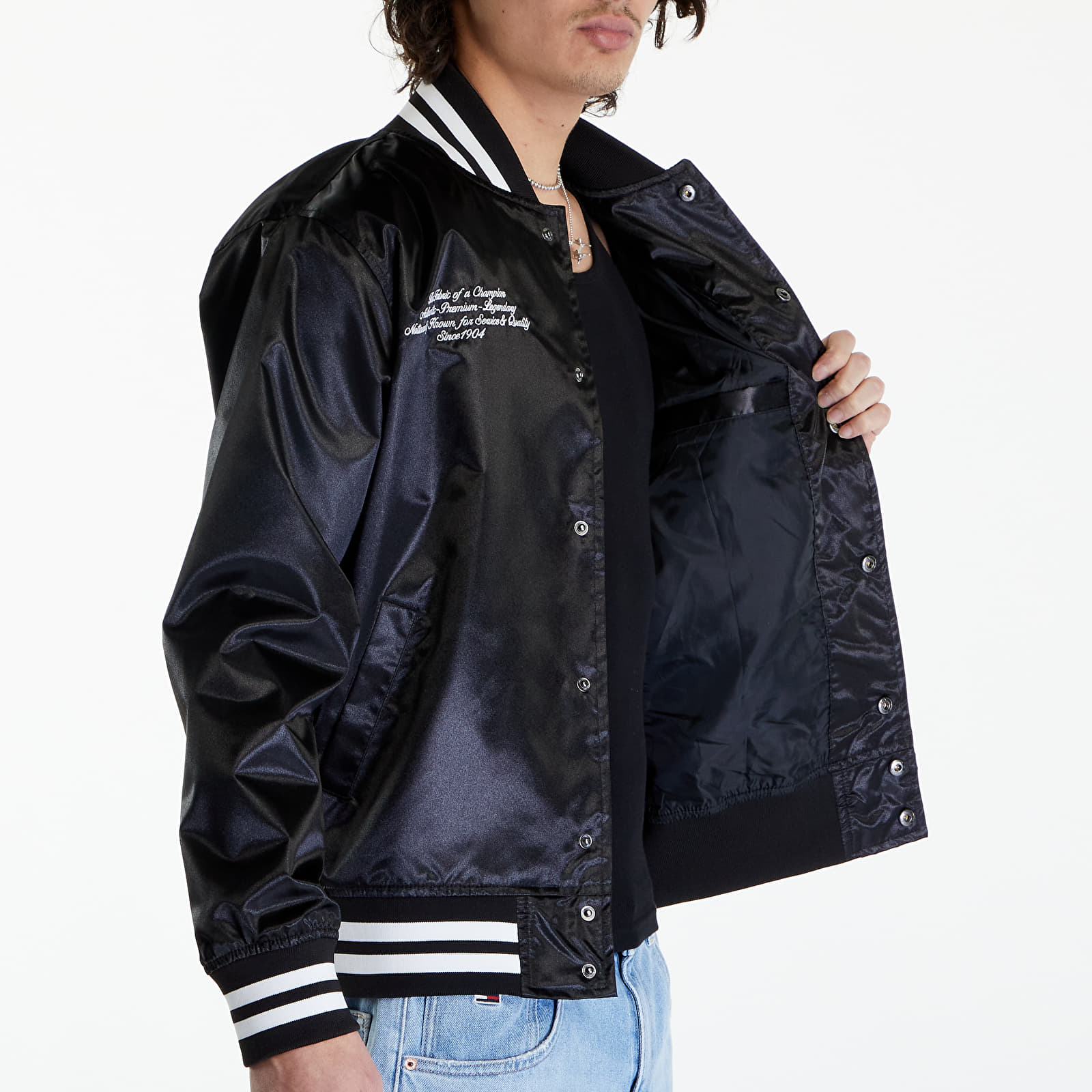 Giacche Mitchell & Ness Branded 1904 Satin Jacket Black