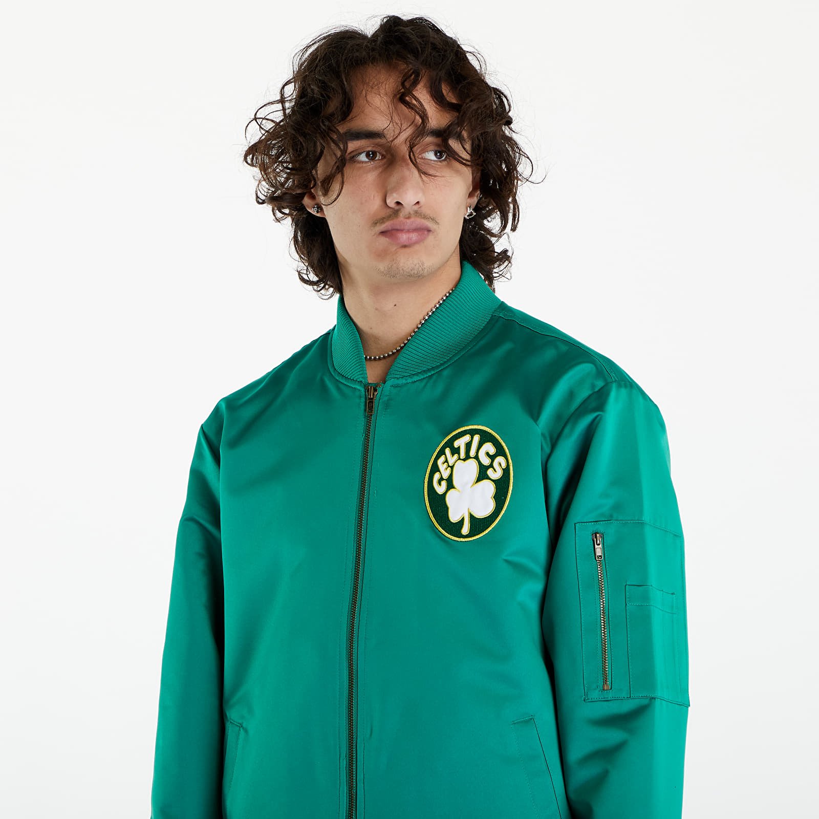 Jackets Mitchell & Ness NBA Lightweight Satin Bomber Vintage Logo Celtics Kelly Green