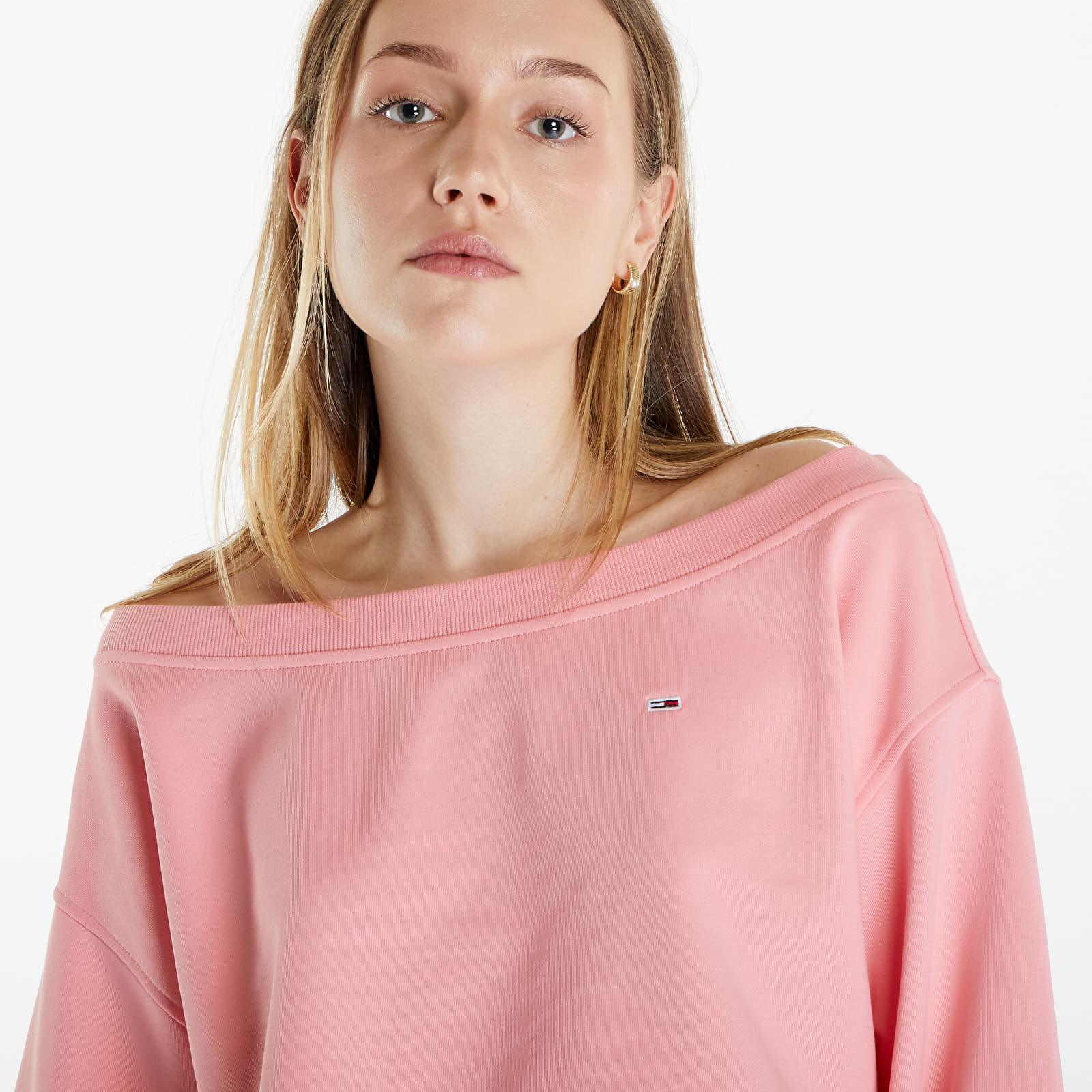 Bluzy Tommy Jeans Cropped Off Shoulder Sweatshirt Pink