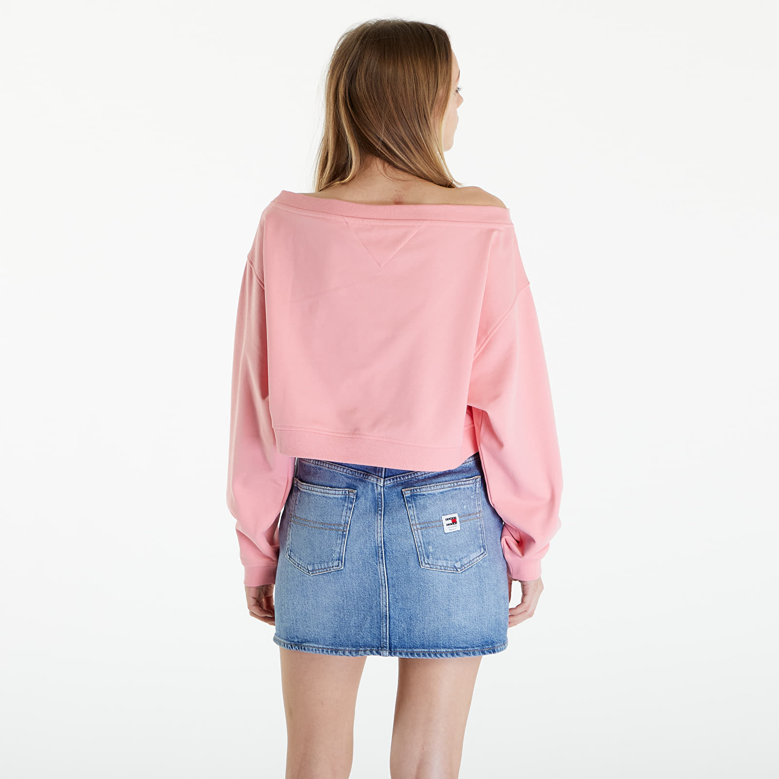 Bluzy Tommy Jeans Cropped Off Shoulder Sweatshirt Pink