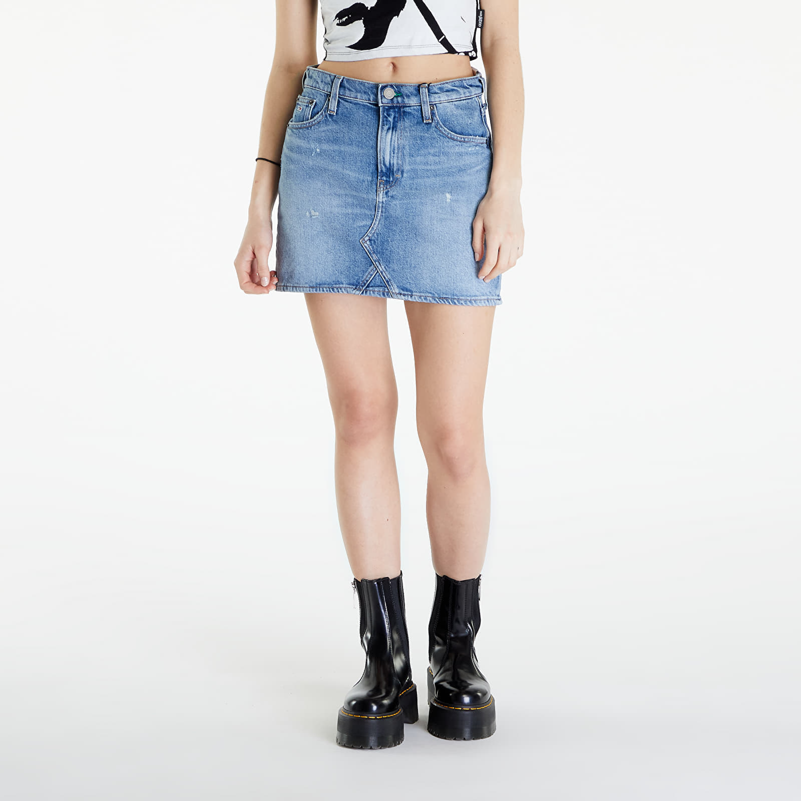Levně Tommy Jeans Izzie Mid Rise Mini Classic Skirt Denim