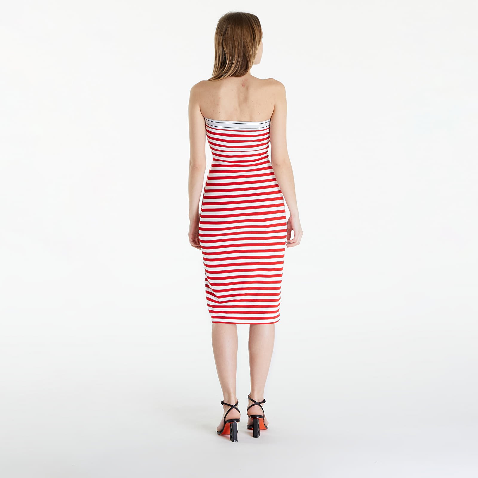 Kjole Tommy Jeans Logo Tape Stripe Knee Lenght Tube Dress Red