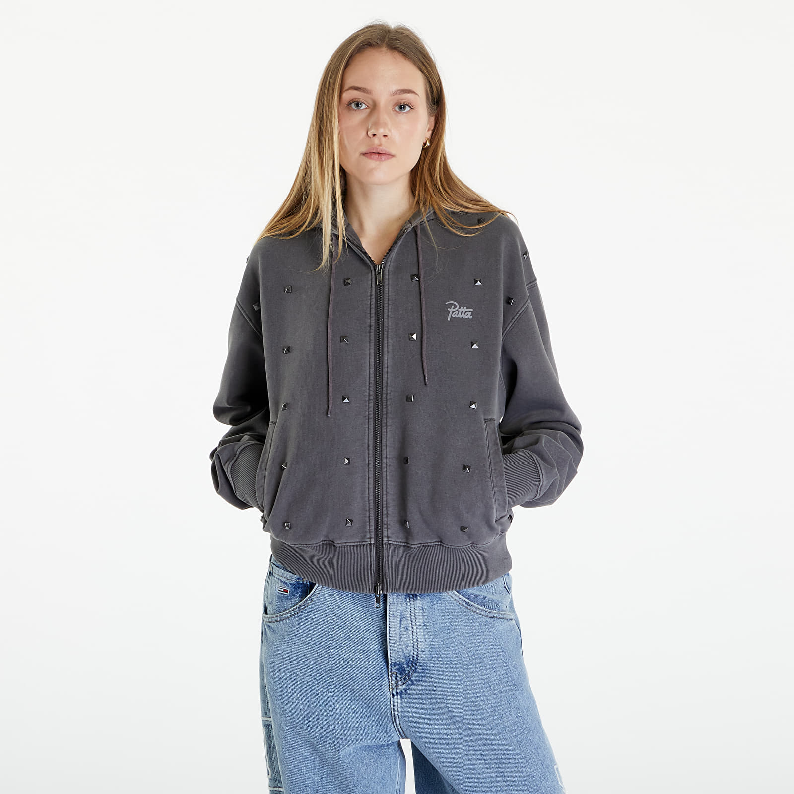 Kapucnis pulóverek és pulcsik Patta Studded Washed Zip Up Hooded Sweater UNISEX Volcanic Glass