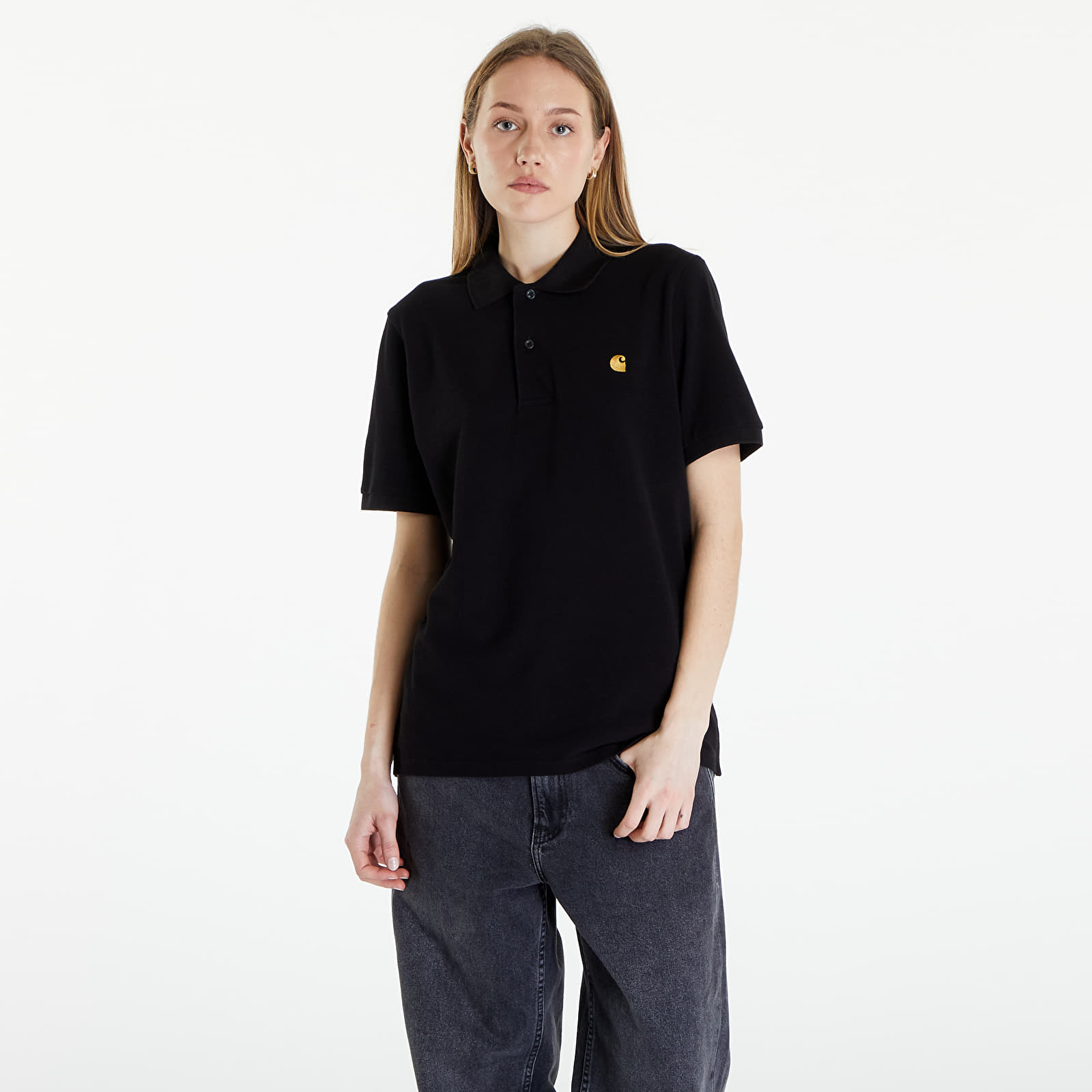 Tricouri  Carhartt WIP Short Sleeve Chase Pique Polo T-Shirt UNISEX Black/ Gold