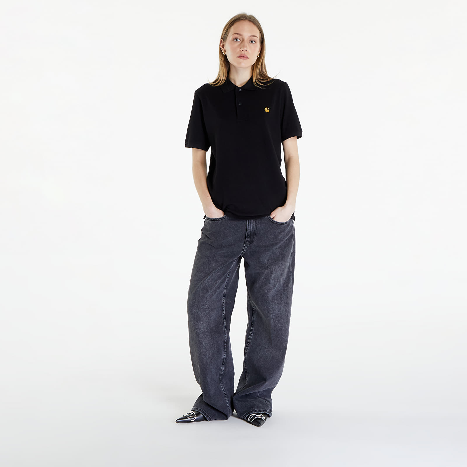 Tricouri  Carhartt WIP Short Sleeve Chase Pique Polo T-Shirt UNISEX Black/ Gold