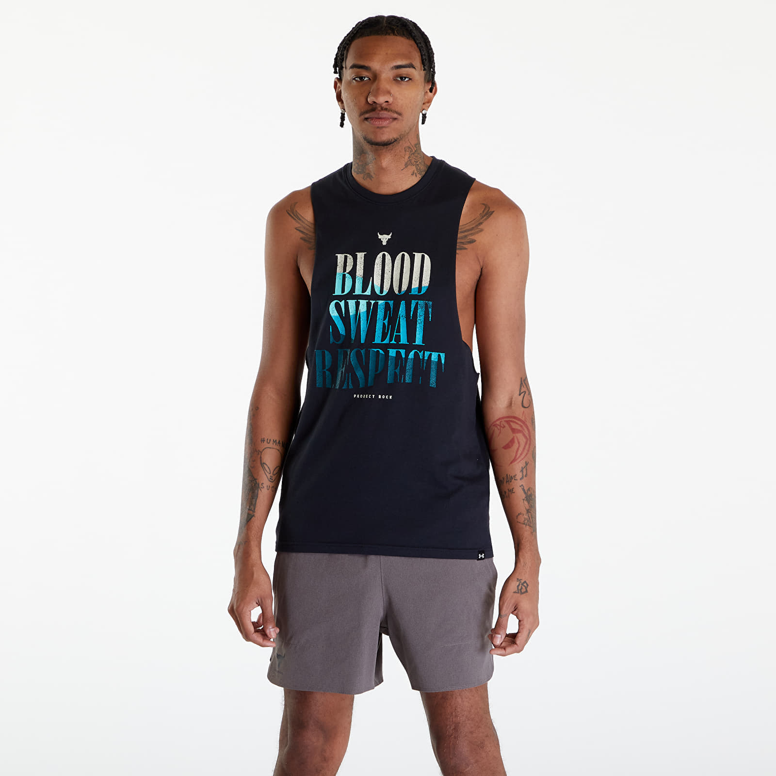 Levně Under Armour Project Rock BSR Payoff Tank Top Black/ Radial Turquoise