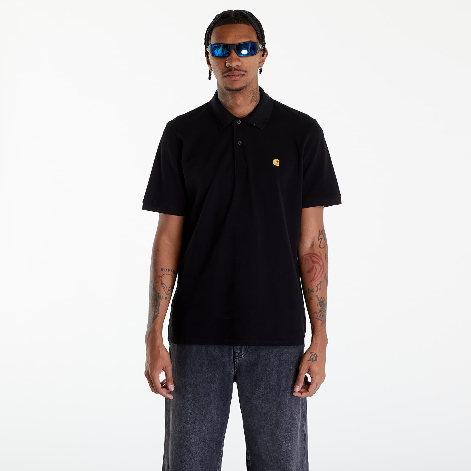 Carhartt WIP Short Sleeve Chase Pique Polo T-Shirt UNISEX Black/ Gold