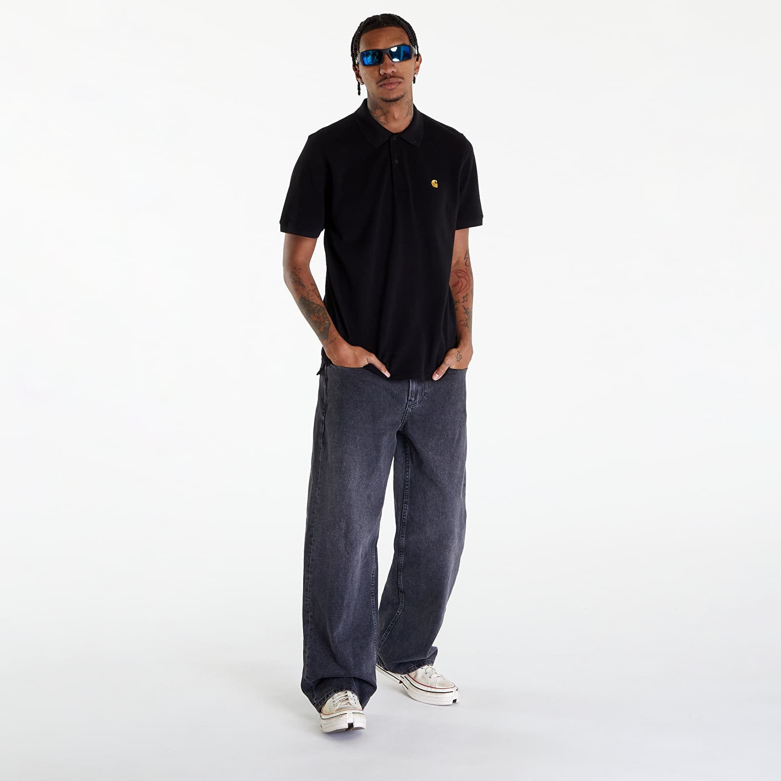 Tricouri  Carhartt WIP Short Sleeve Chase Pique Polo T-Shirt UNISEX Black/ Gold