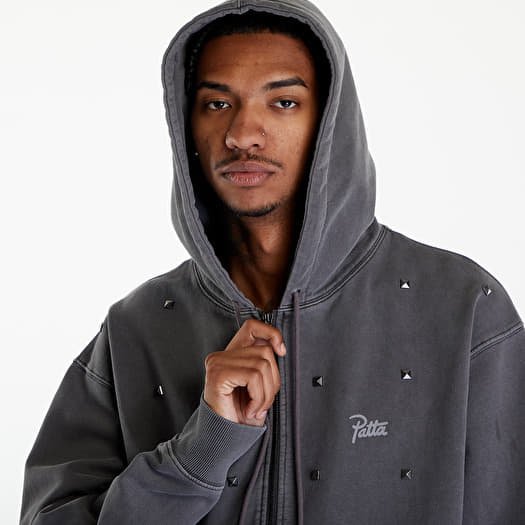 Hoodies and sweatshirts Patta Studded Washed Zip Up Hooded Sweater UNISEX Volcanic Glass Footshop