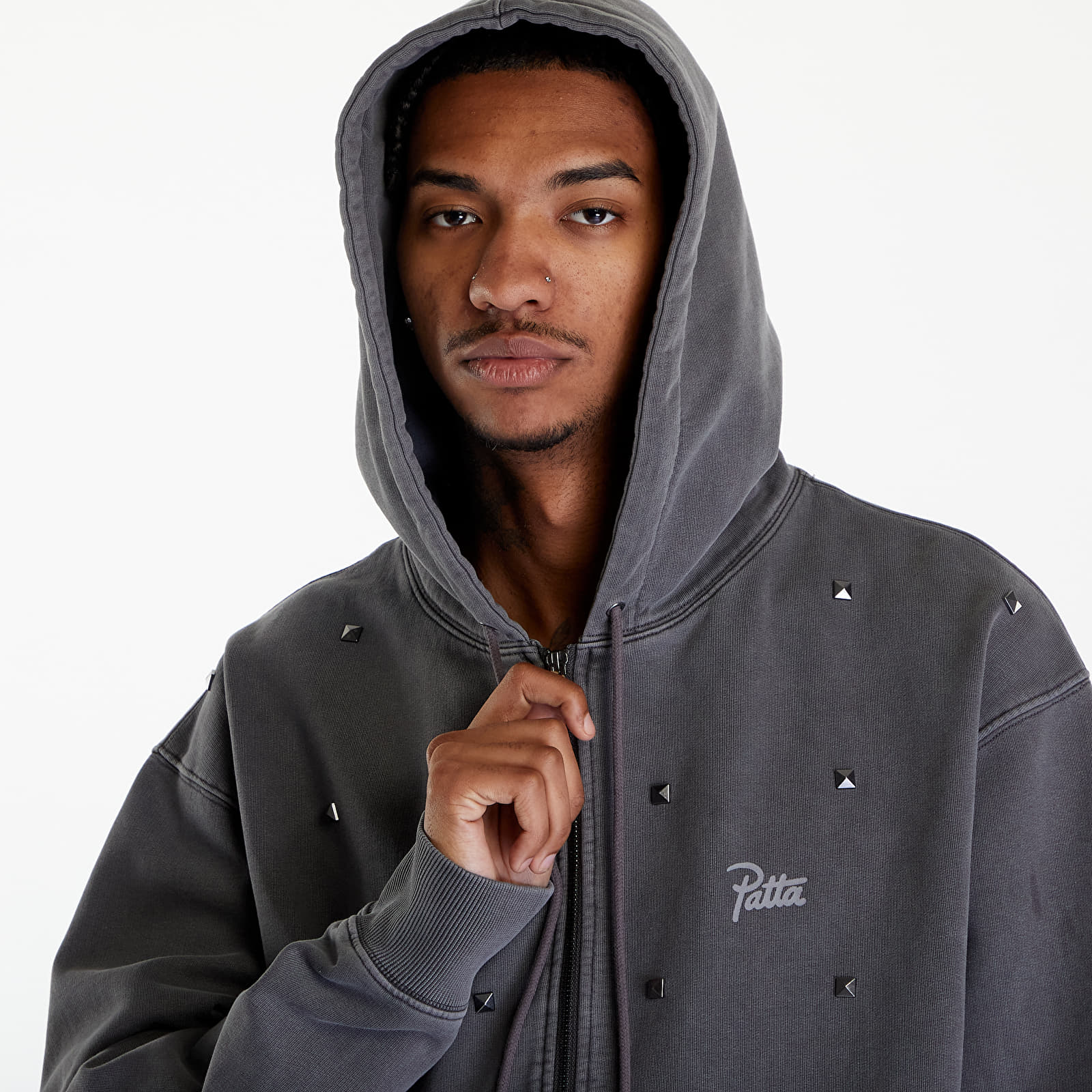 Kapucnis pulóverek és pulcsik Patta Studded Washed Zip Up Hooded Sweater UNISEX Volcanic Glass