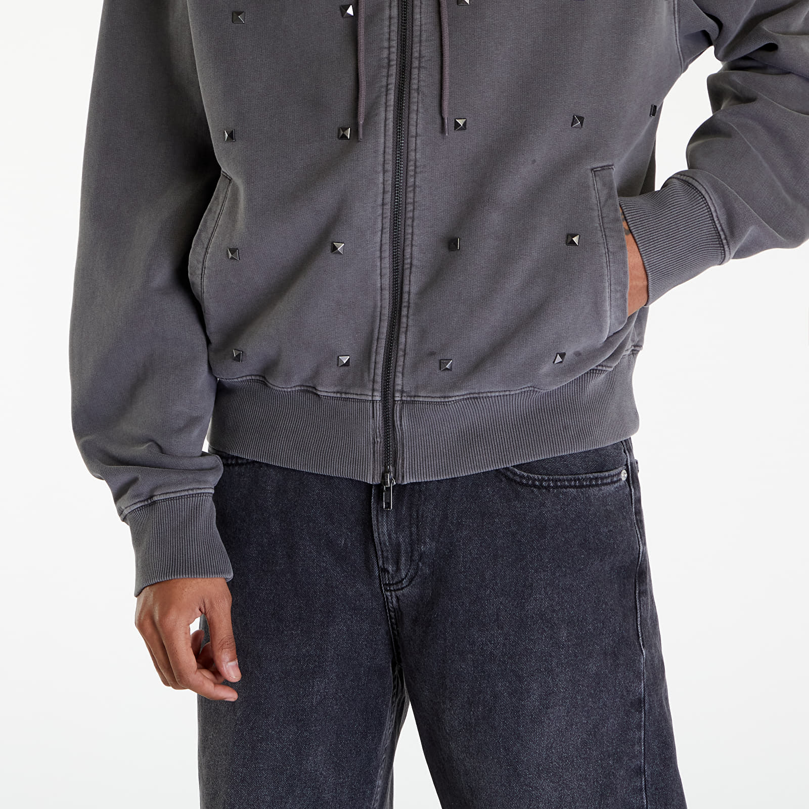 Kapucnis pulóverek és pulcsik Patta Studded Washed Zip Up Hooded Sweater UNISEX Volcanic Glass