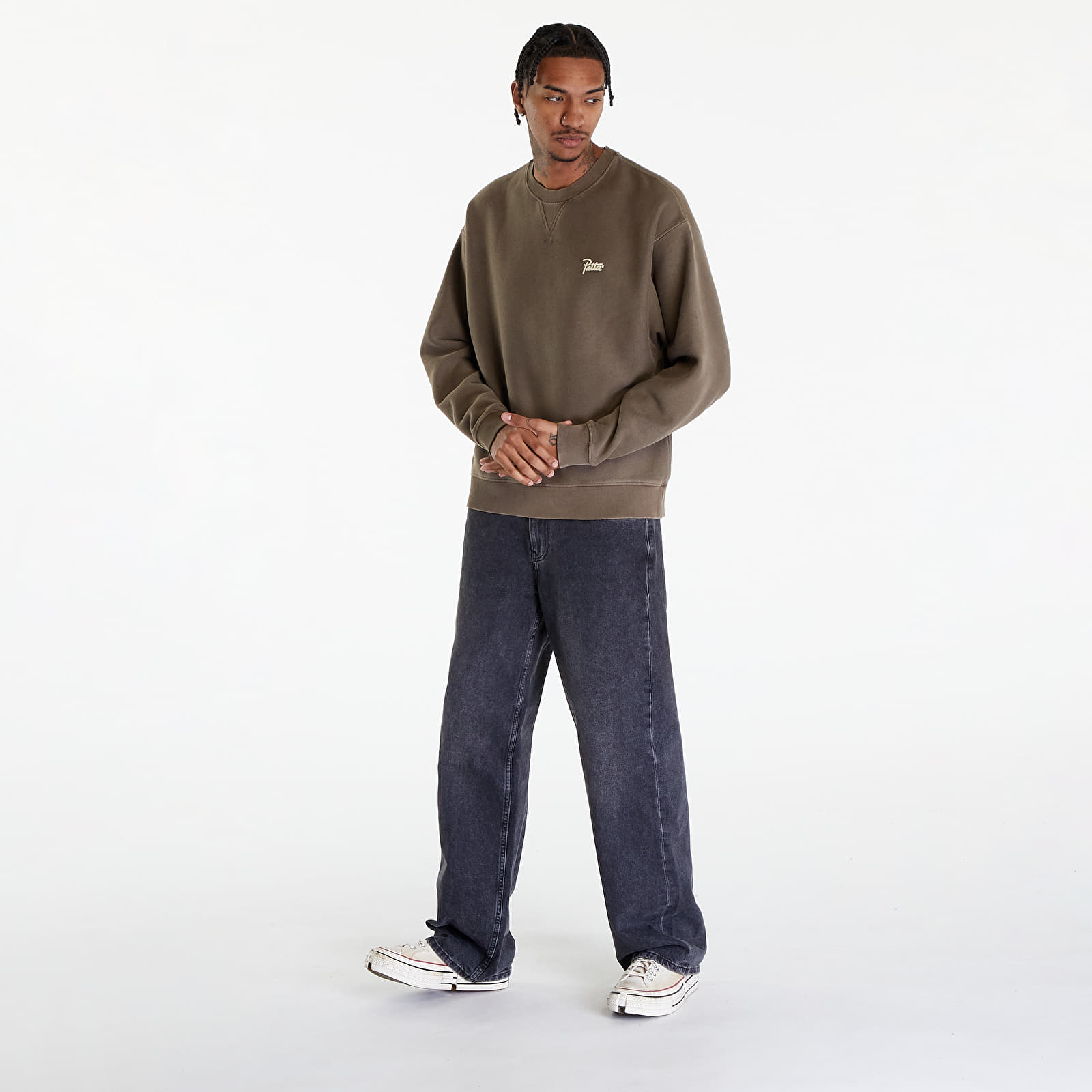 Mikiny Patta Classic Washed Crewneck Sweatshirt UNISEX Morel