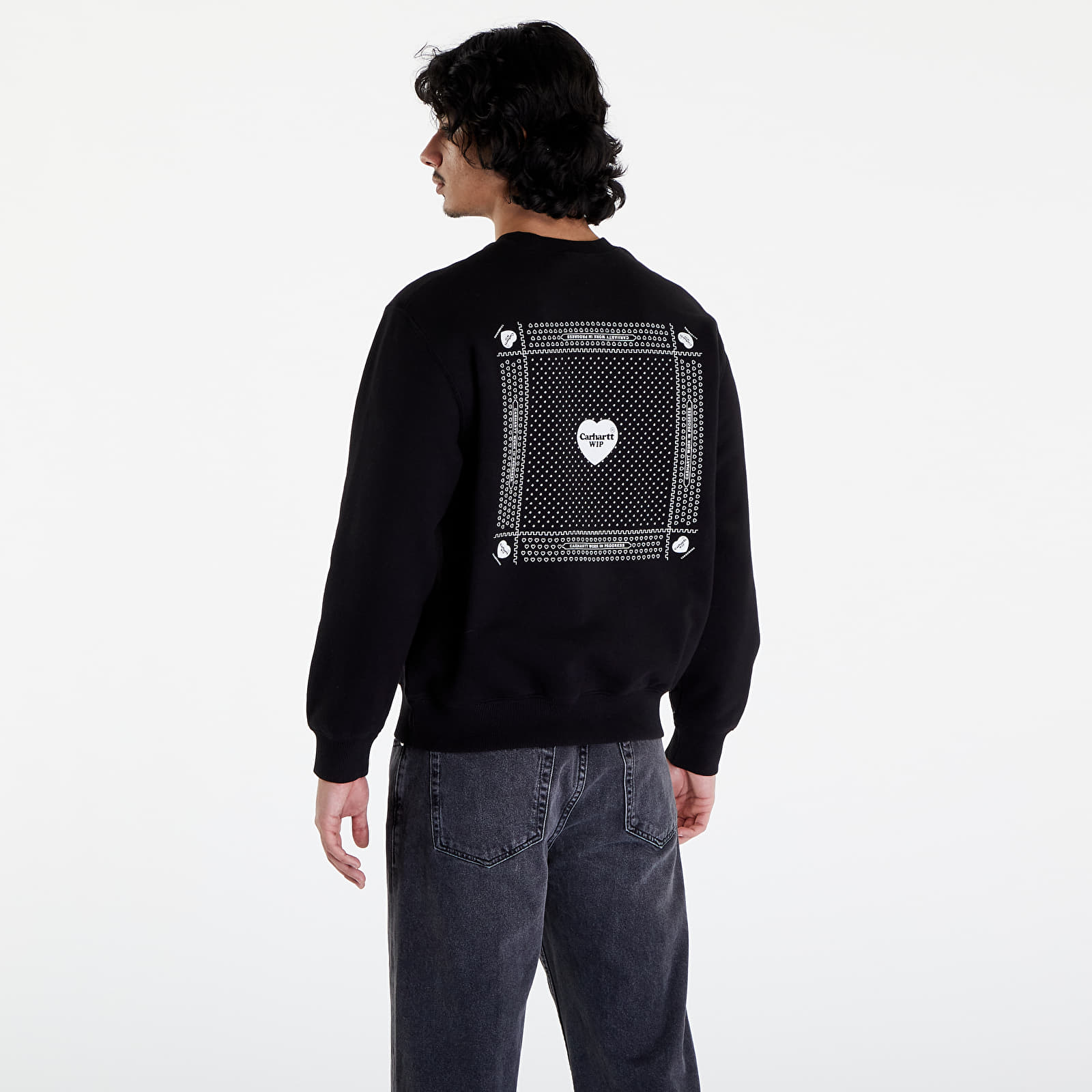 Hanorace Carhartt WIP Heart Bandana Sweat UNISEX Black/ White Stone Washed