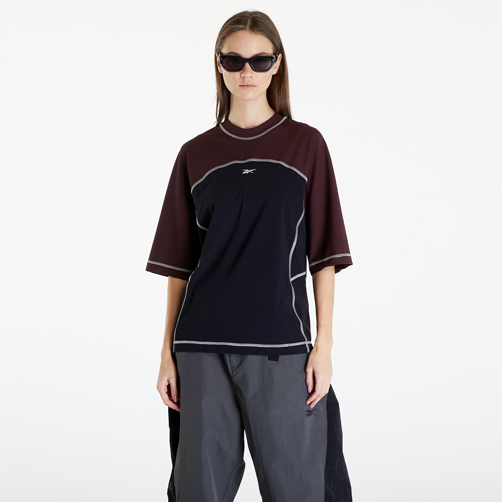 Tricouri  Reebok Ribbed Training T-Shirt UNISEX Bordeaux/ Black