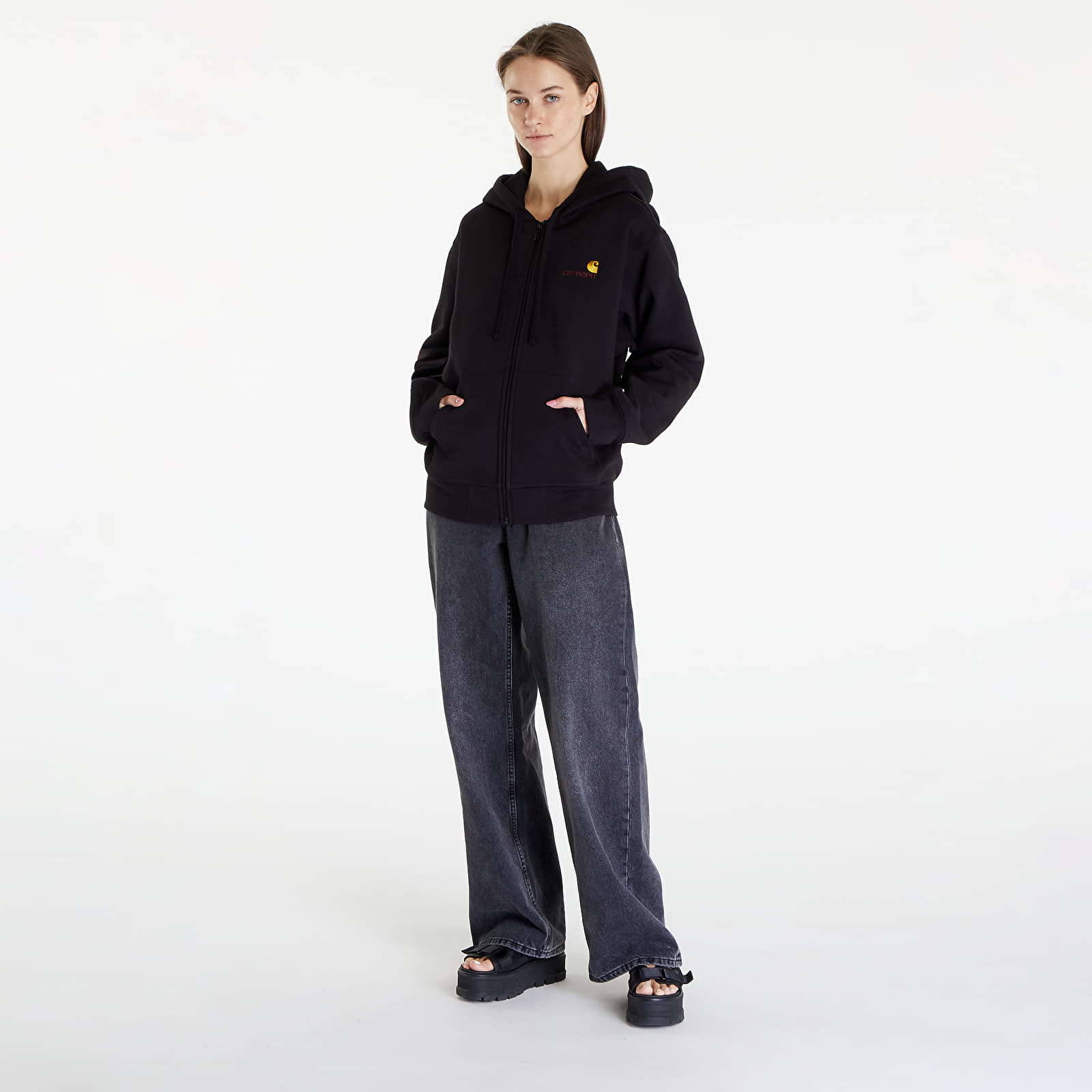 Kapucnis pulóverek és pulcsik Carhartt WIP Hooded American Script Jacket UNISEX Black