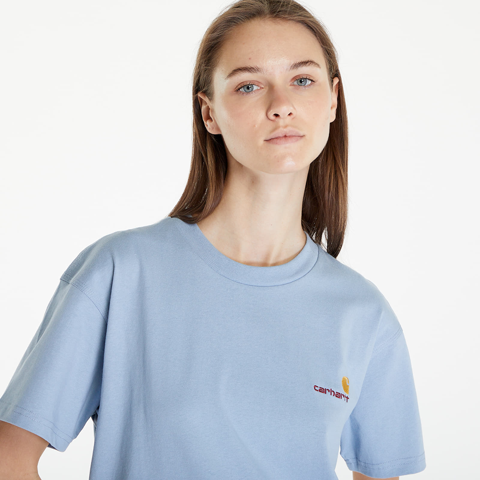 T shirts Carhartt WIP S S American Script T Shirt UNISEX Frosted Blue Footshop