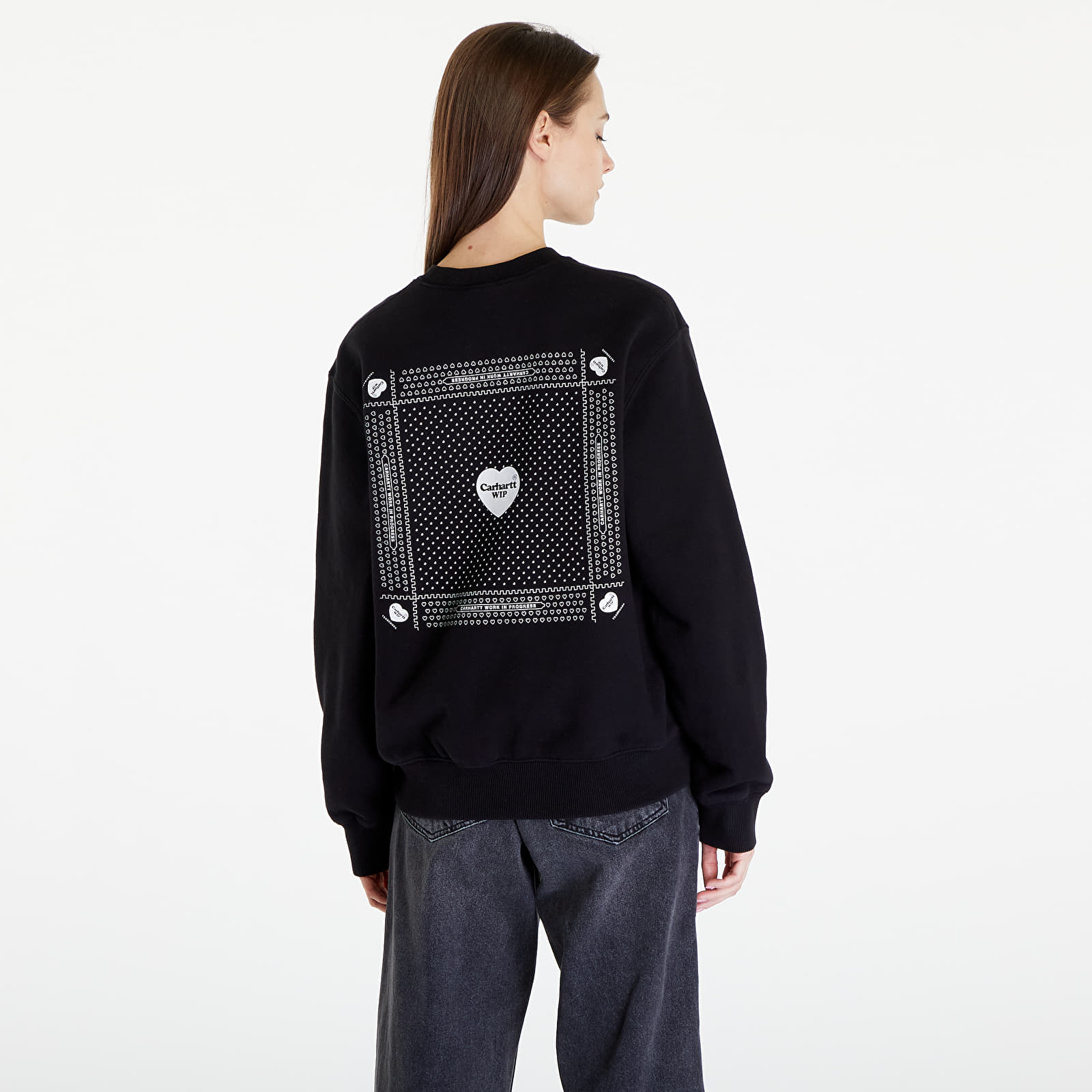 Hanorace Carhartt WIP Heart Bandana Sweat UNISEX Black/ White Stone Washed