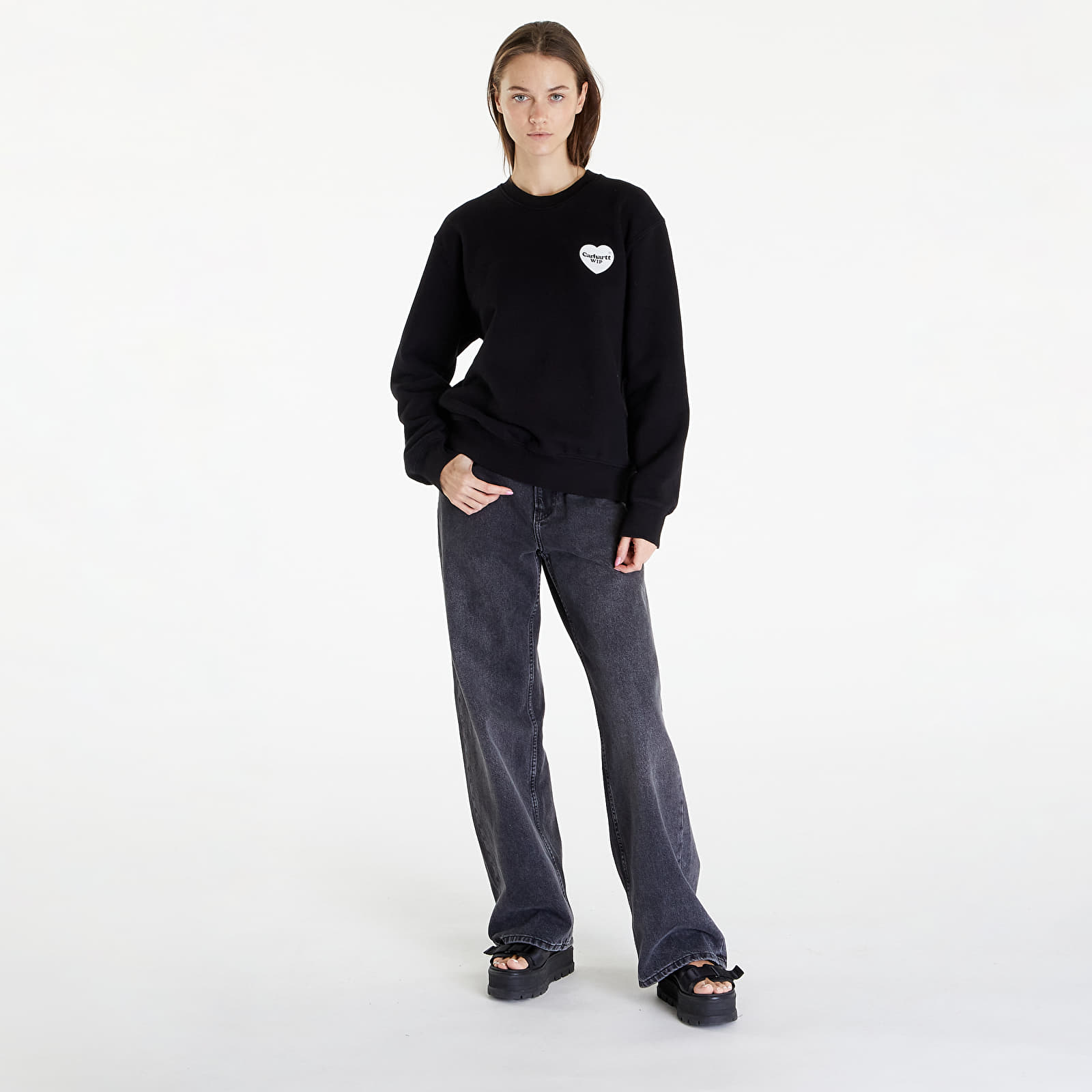 Hanorace Carhartt WIP Heart Bandana Sweat UNISEX Black/ White Stone Washed