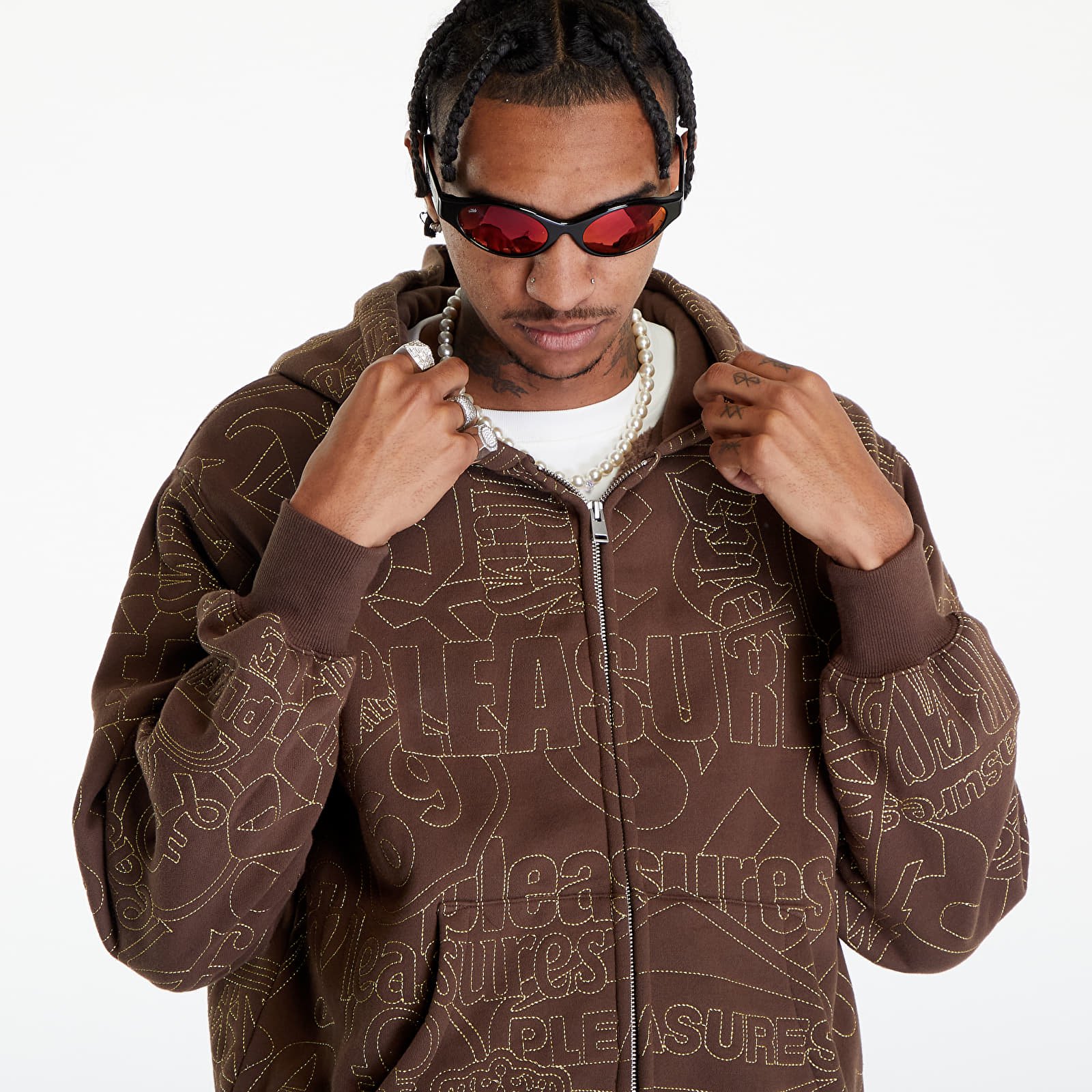 Hoodies and sweatshirts  PLEASURES Signal Zip Up Hoodie Brown