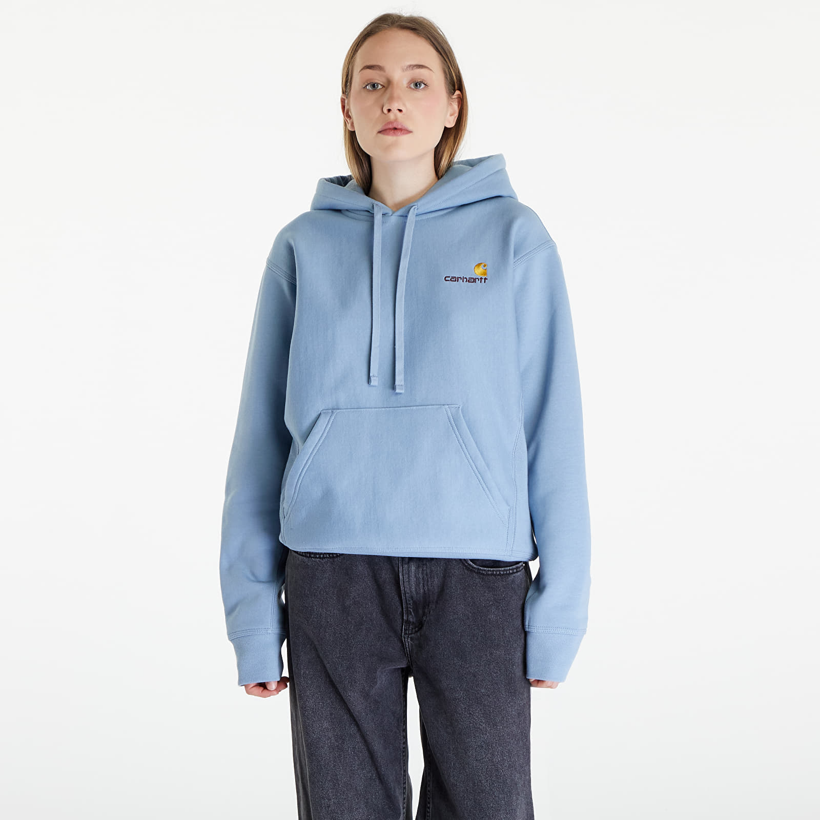 Суичърти Carhartt WIP Hooded American Script Sweat UNISEX Frosted Blue