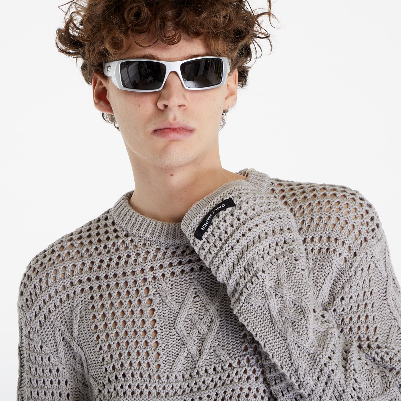 Pullover Daily Paper Zuberi Crochet Long Sleeve Sweater Moonstruck Grey