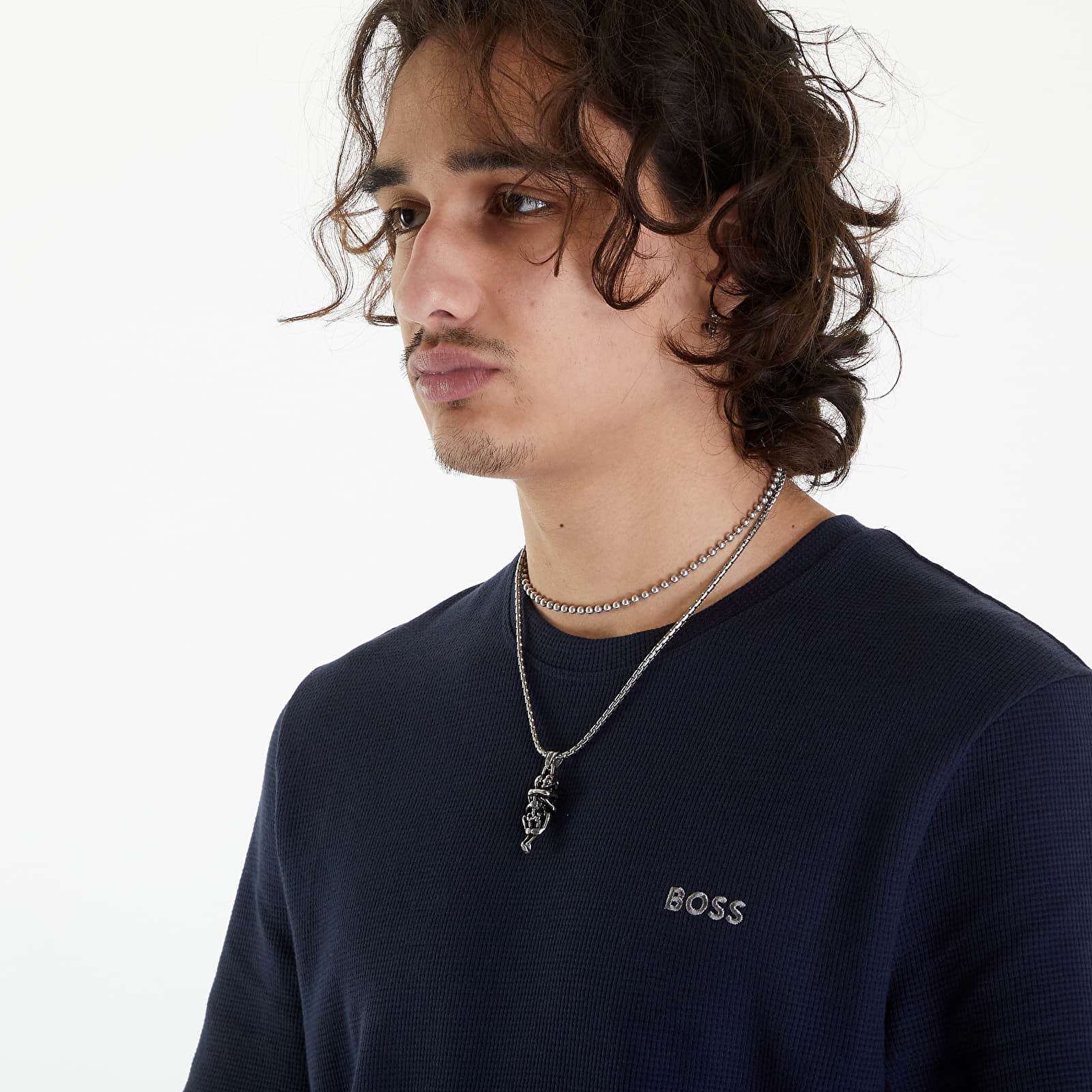 Pólók Hugo Boss Waffle T-Shirt Navy