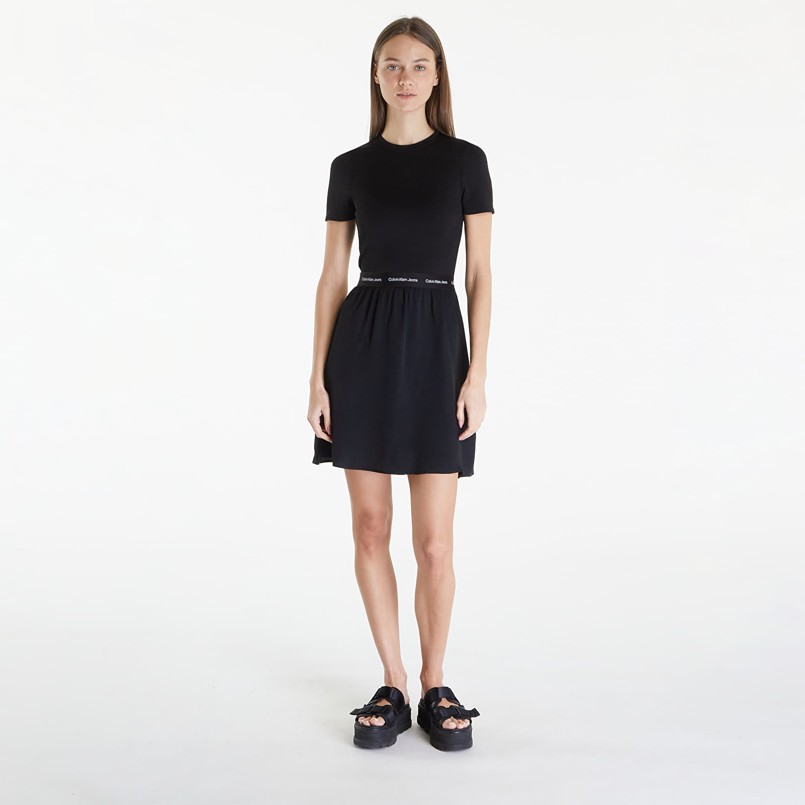 Levně Calvin Klein Jeans Logo Elastic Short Sleeve Dress Black