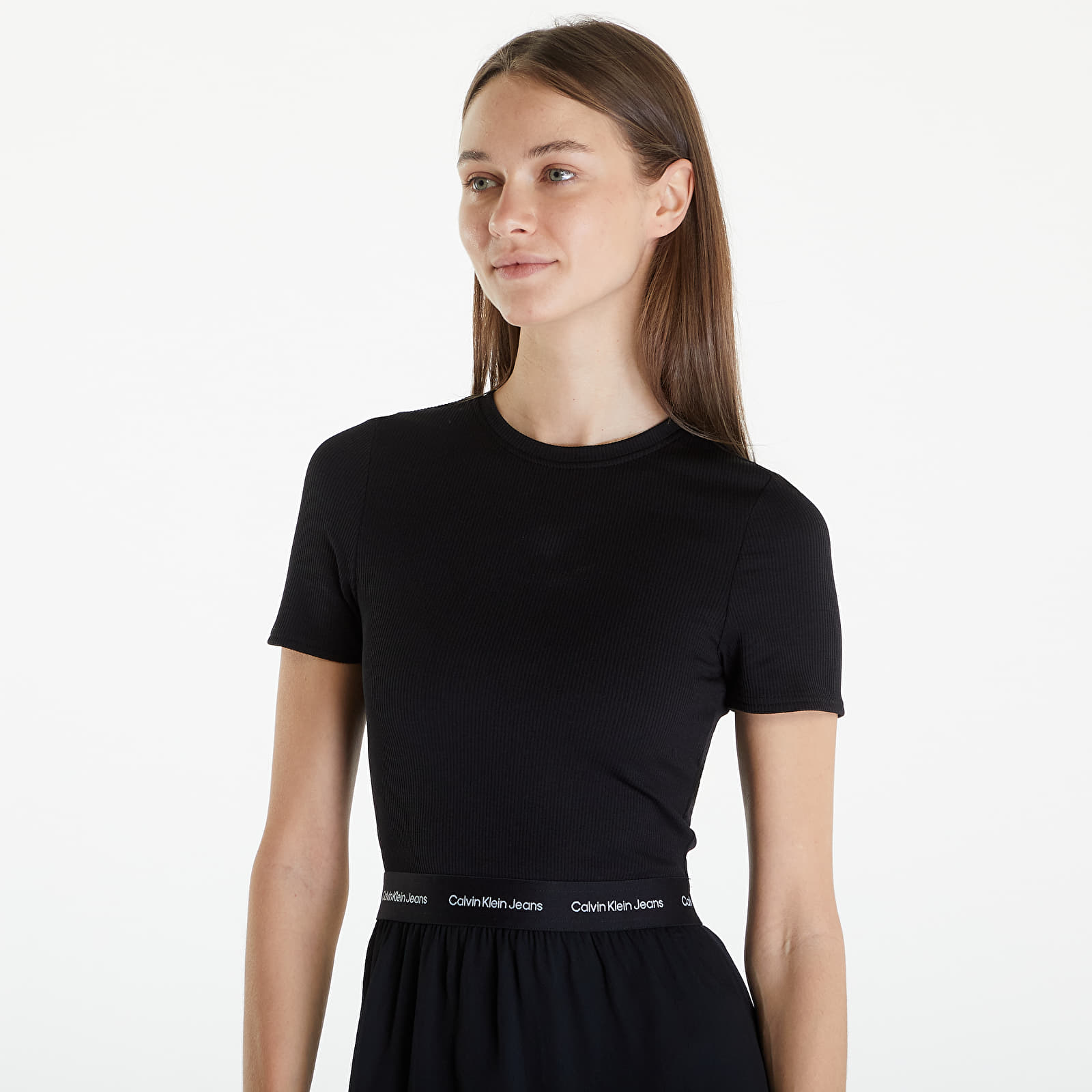 Dress Calvin Klein Jeans Logo Elastic Short Sleeve Dress Black