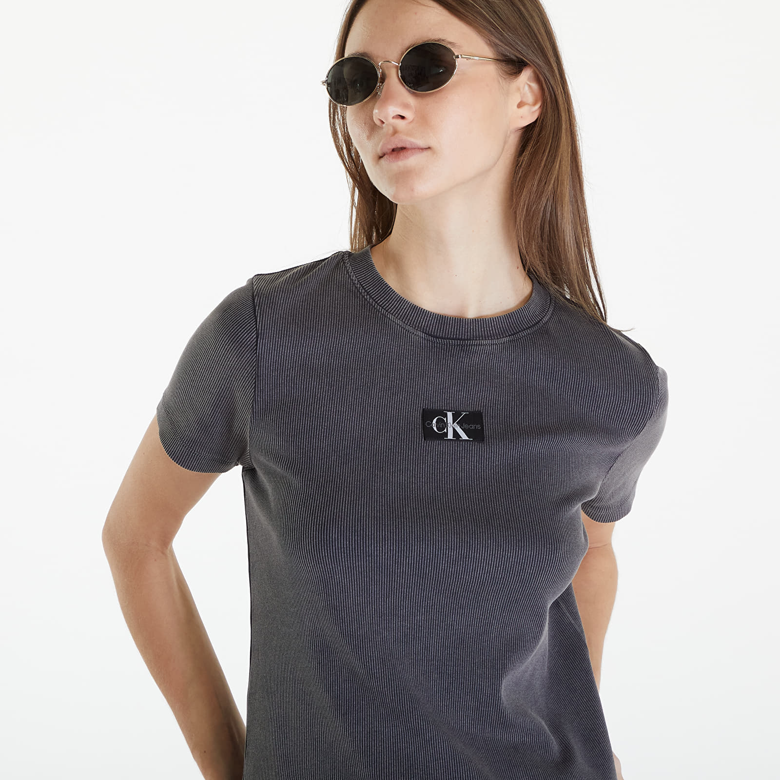Tričká Calvin Klein Jeans Label Washed Rib Slim Short Sleeve Tee Gray