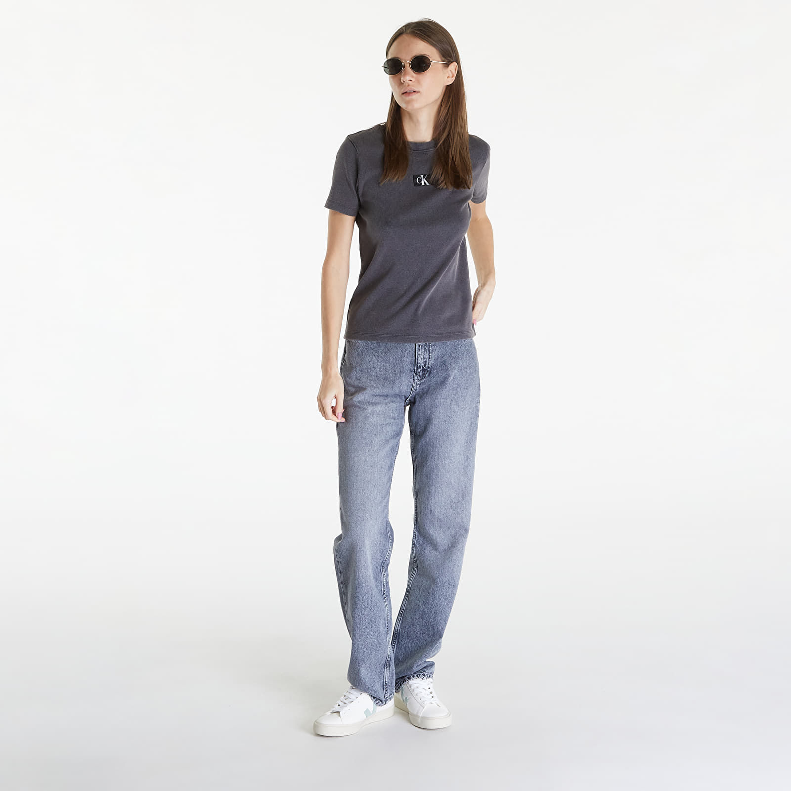 Tričká Calvin Klein Jeans Label Washed Rib Slim Short Sleeve Tee Gray