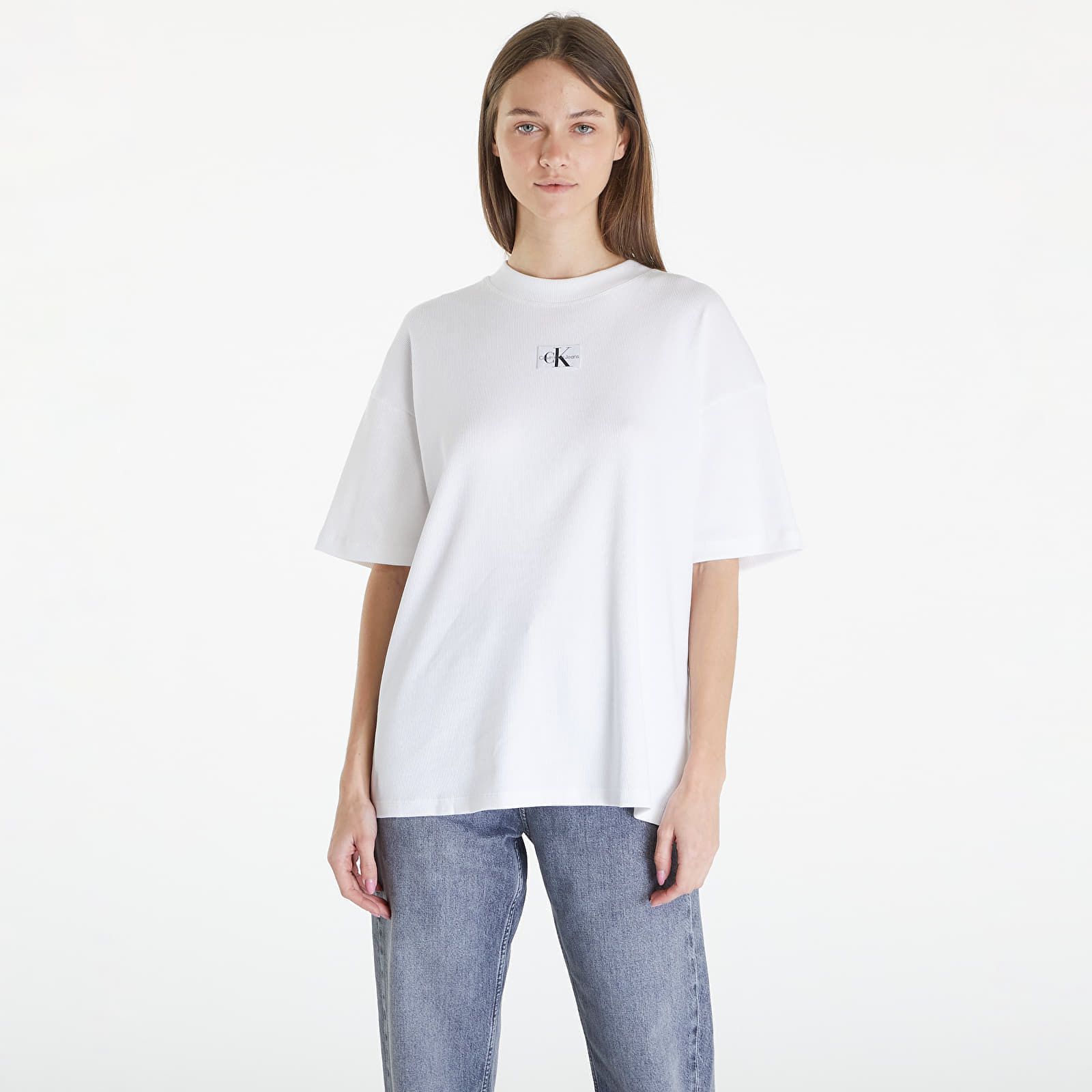 Levně Calvin Klein Jeans Woven Label Rib Short Sleeve Tee White