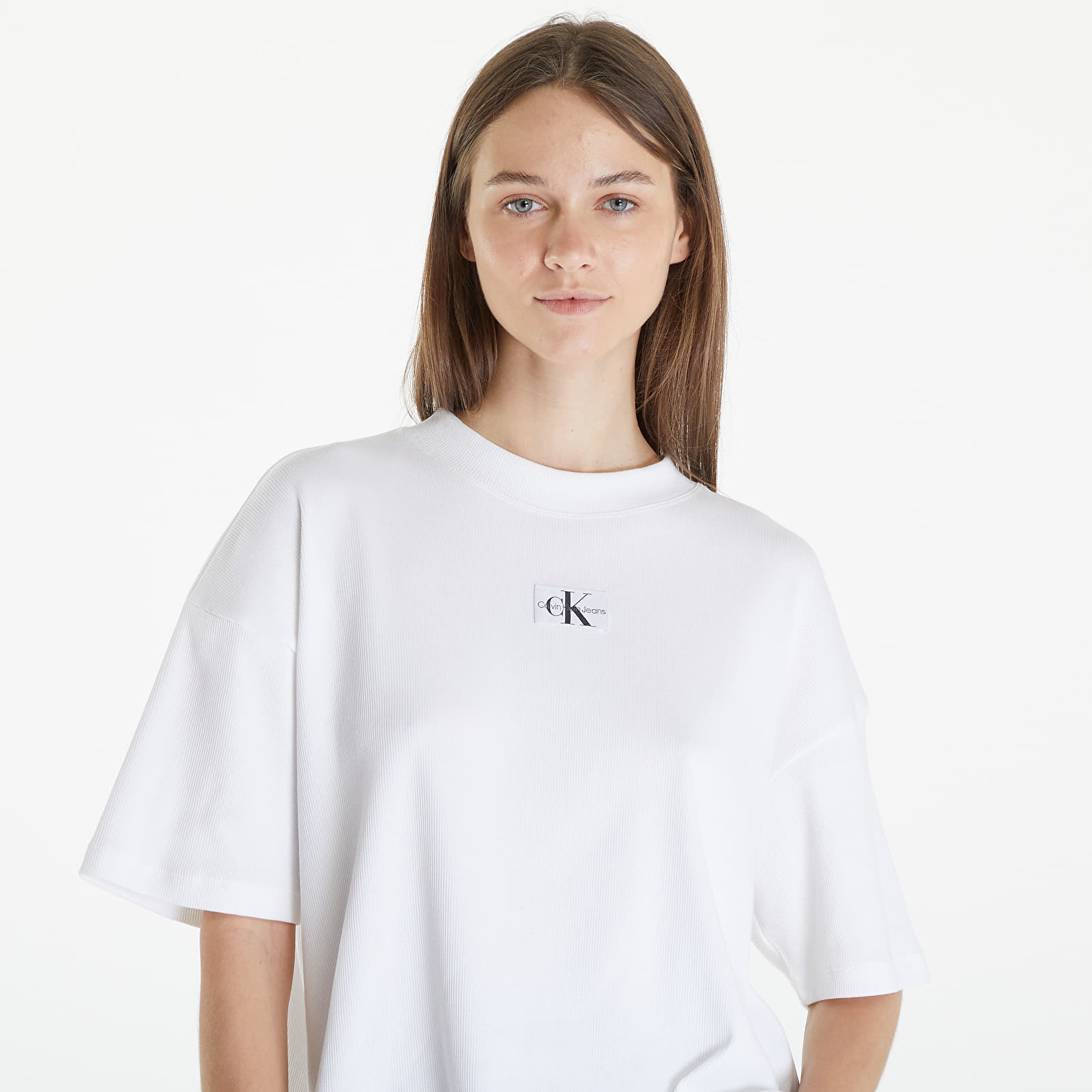T-krekli Calvin Klein Jeans Woven Label Rib Short Sleeve Tee White
