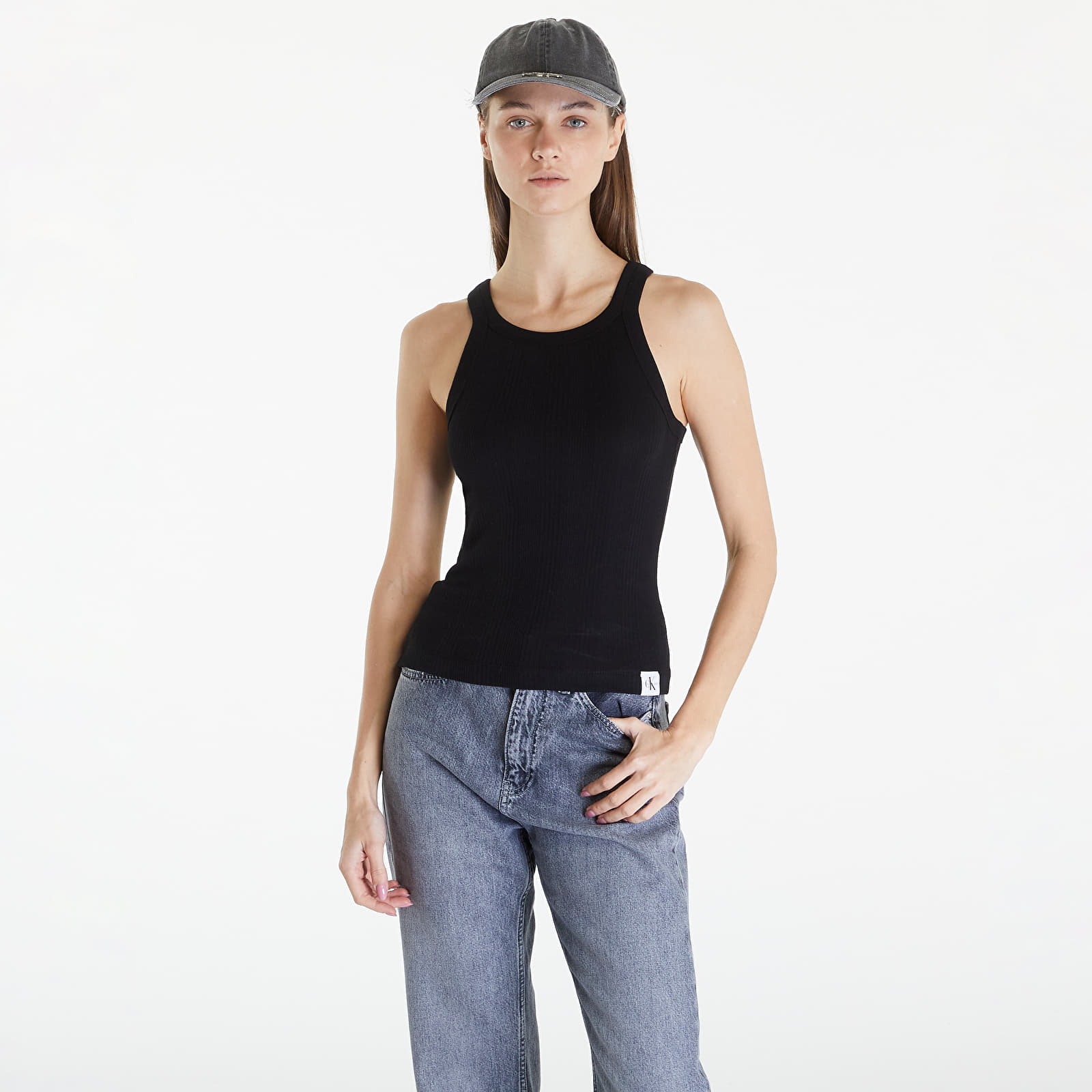 Koszulki na ramiączkach Calvin Klein Jeans Variegated Rib Woven Tank Top Black